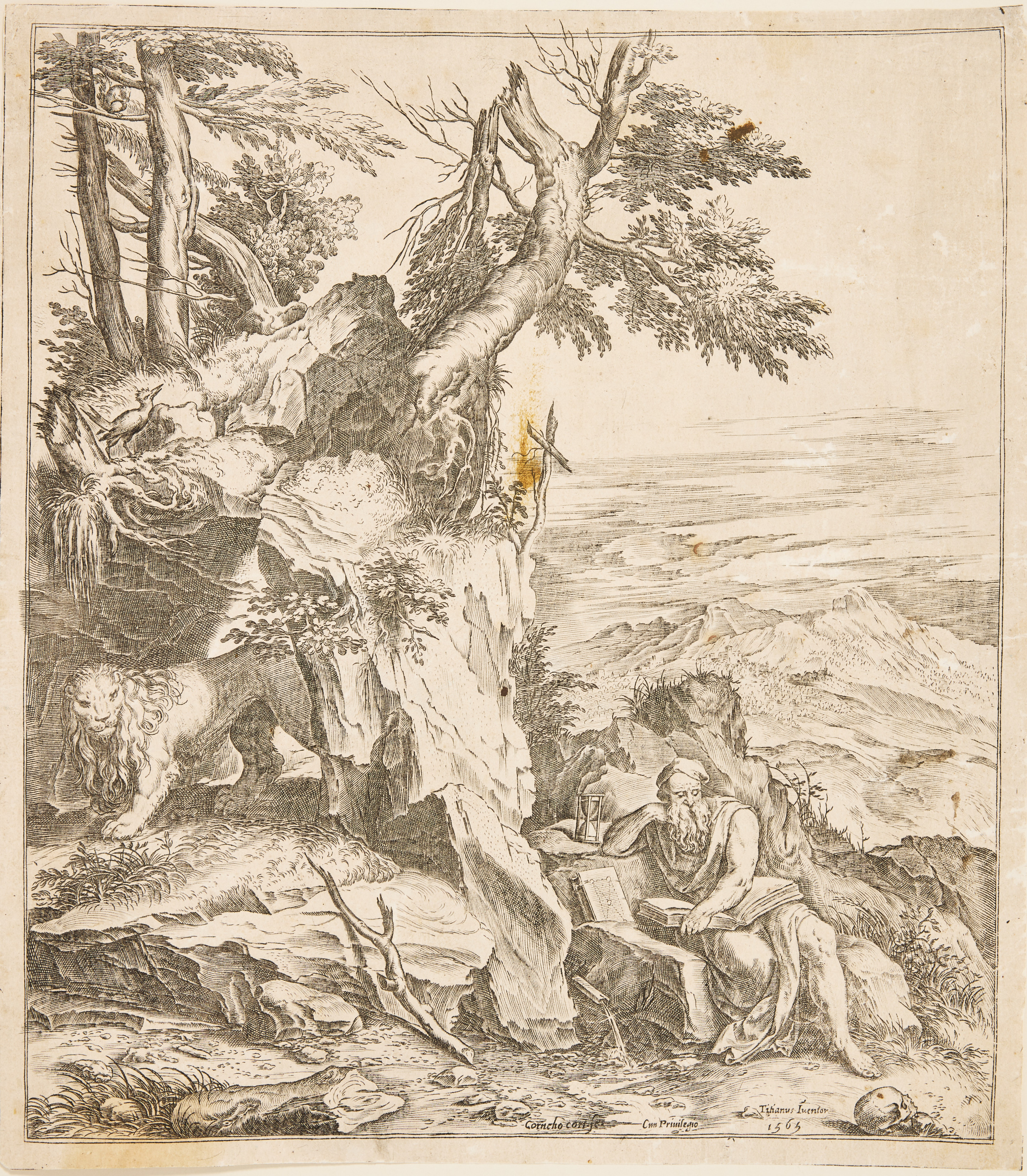 CORNELIS CORT (THE NETHERLANDS 1533-BEFORE 1578). "Saint Jerome in the Desert".