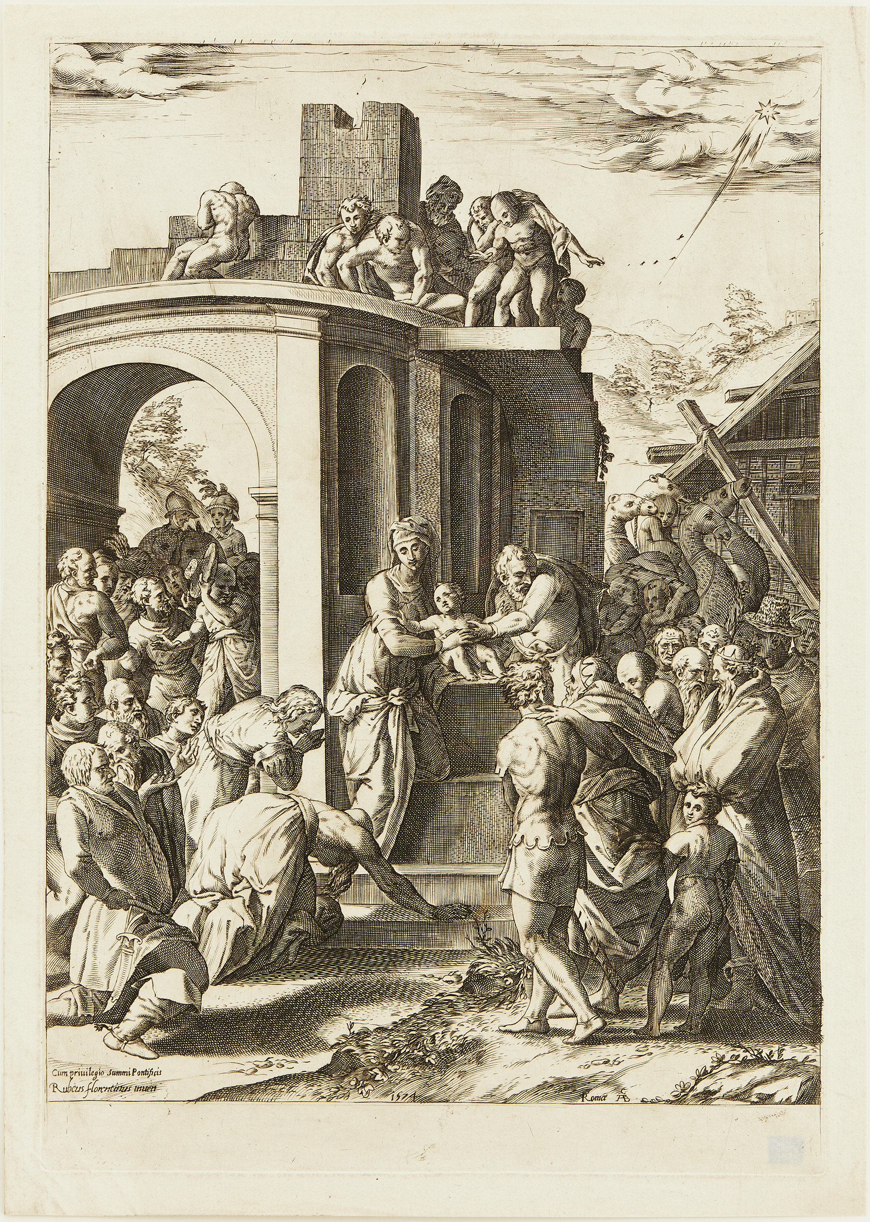 CHERUBINO ALBERTI (ITALY 1553-1615). AFTER ROSSO FIORENTINO (ITALY 1494-1540). "The Adoration of the Magi".