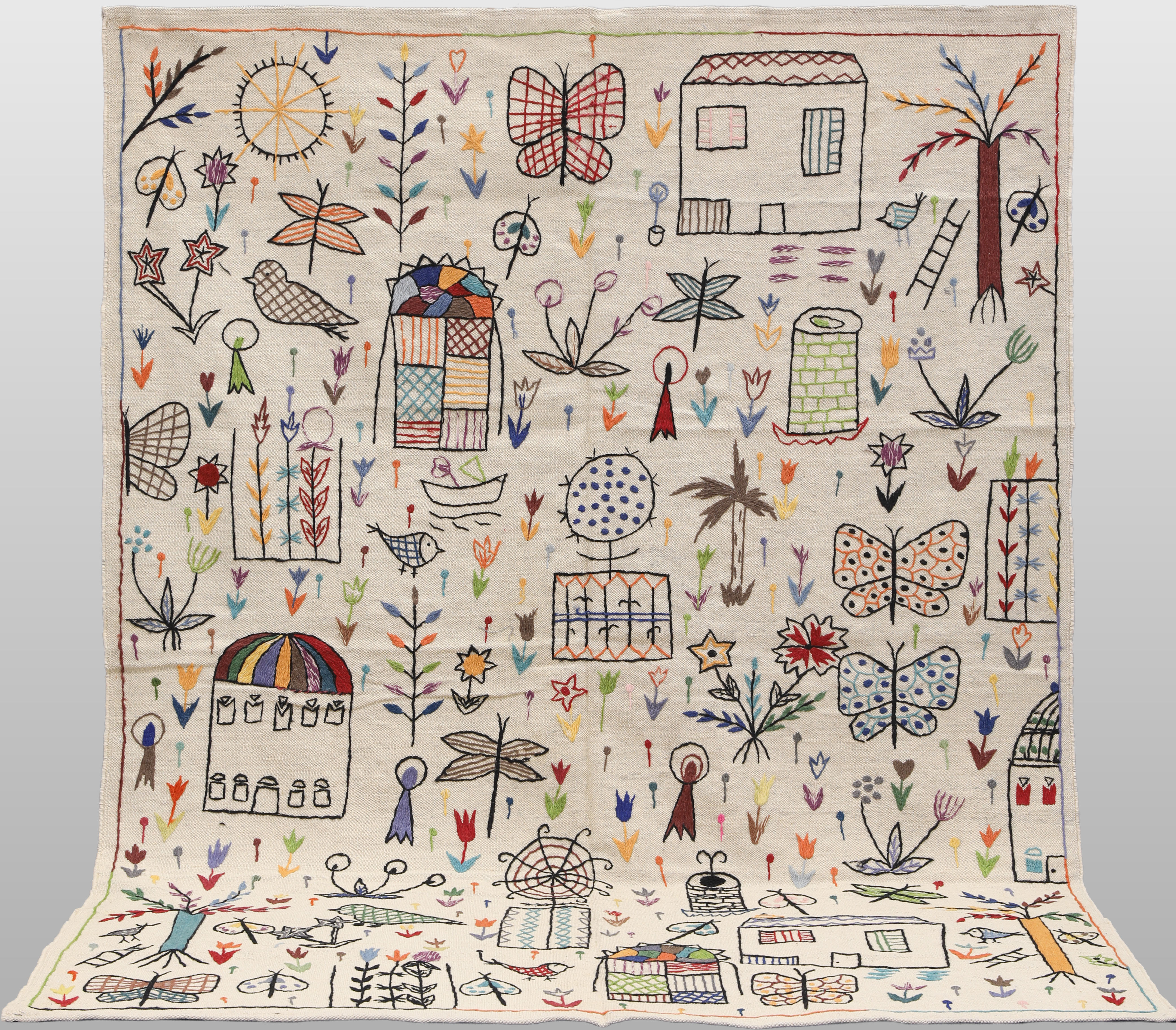 ORIENTMATTA. Kelim med handbroderad dekor och bomullsfodral på baksidan, 240 x 178 cm.