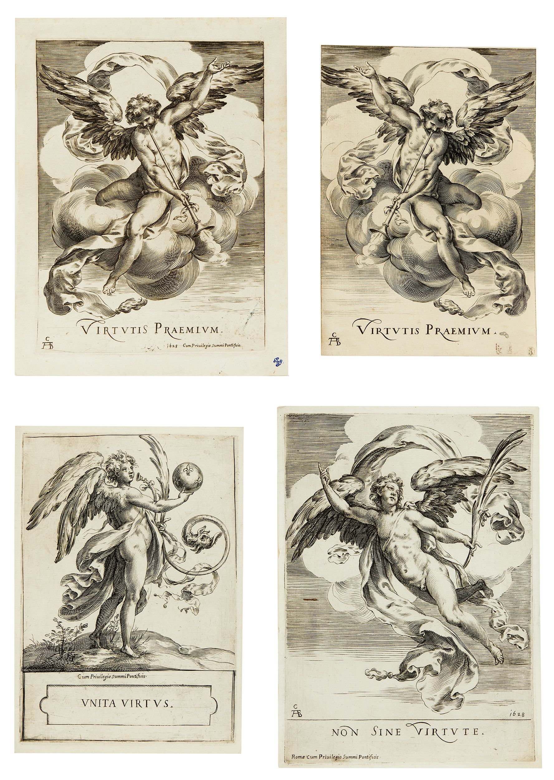 CHERUBINO ALBERTII (ITALY 1553-1615). "An Allegorical Figure: Unita Virtus"; "An Allegorical Figure: Non Sine Virtue"; and "An Allegorical Figure: Virtutis Praemium".