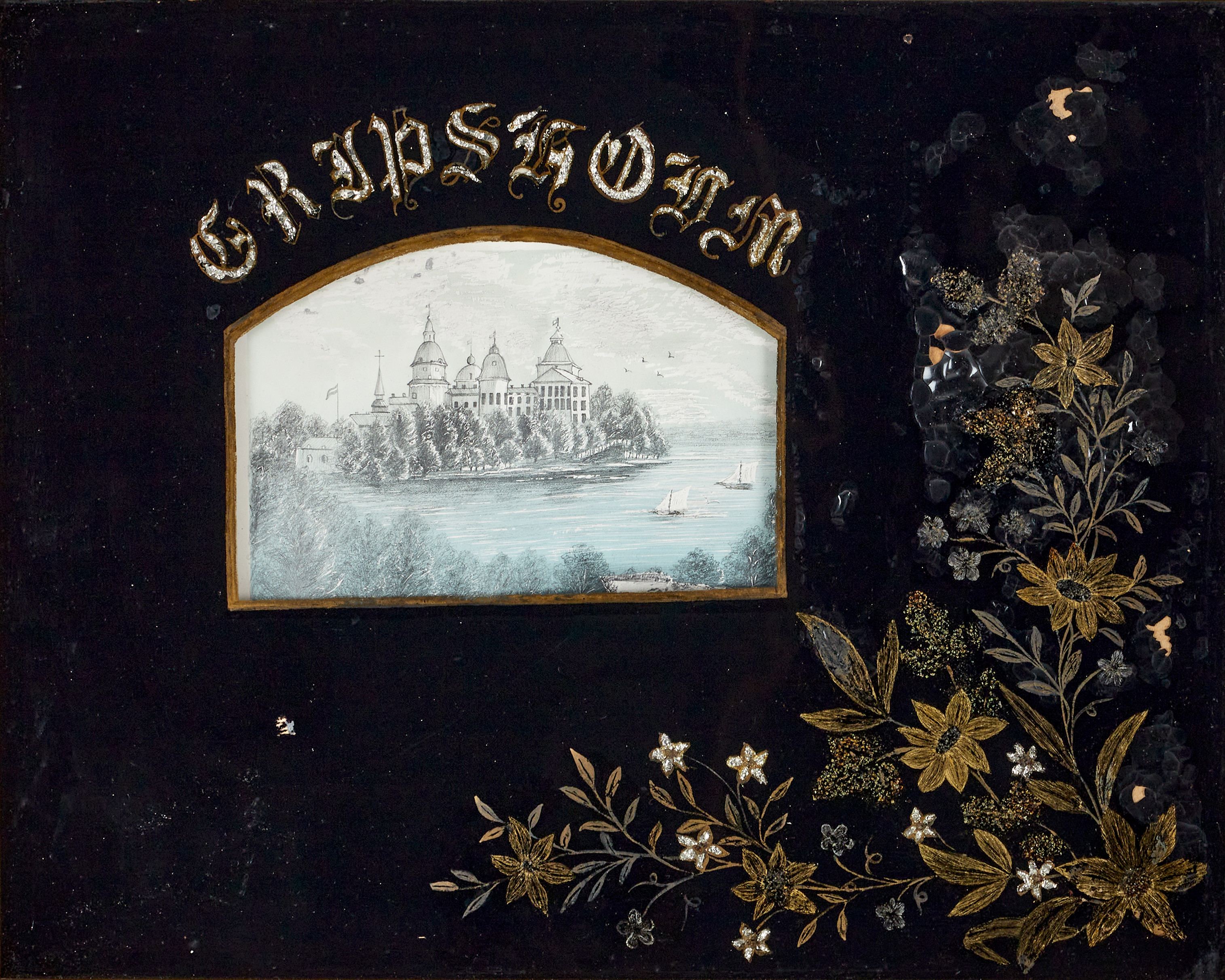 OKÄND KONSTNÄR, 1800-tal. Vy över Gripsholms slott, akvarell, blyerts och skrapkartong.