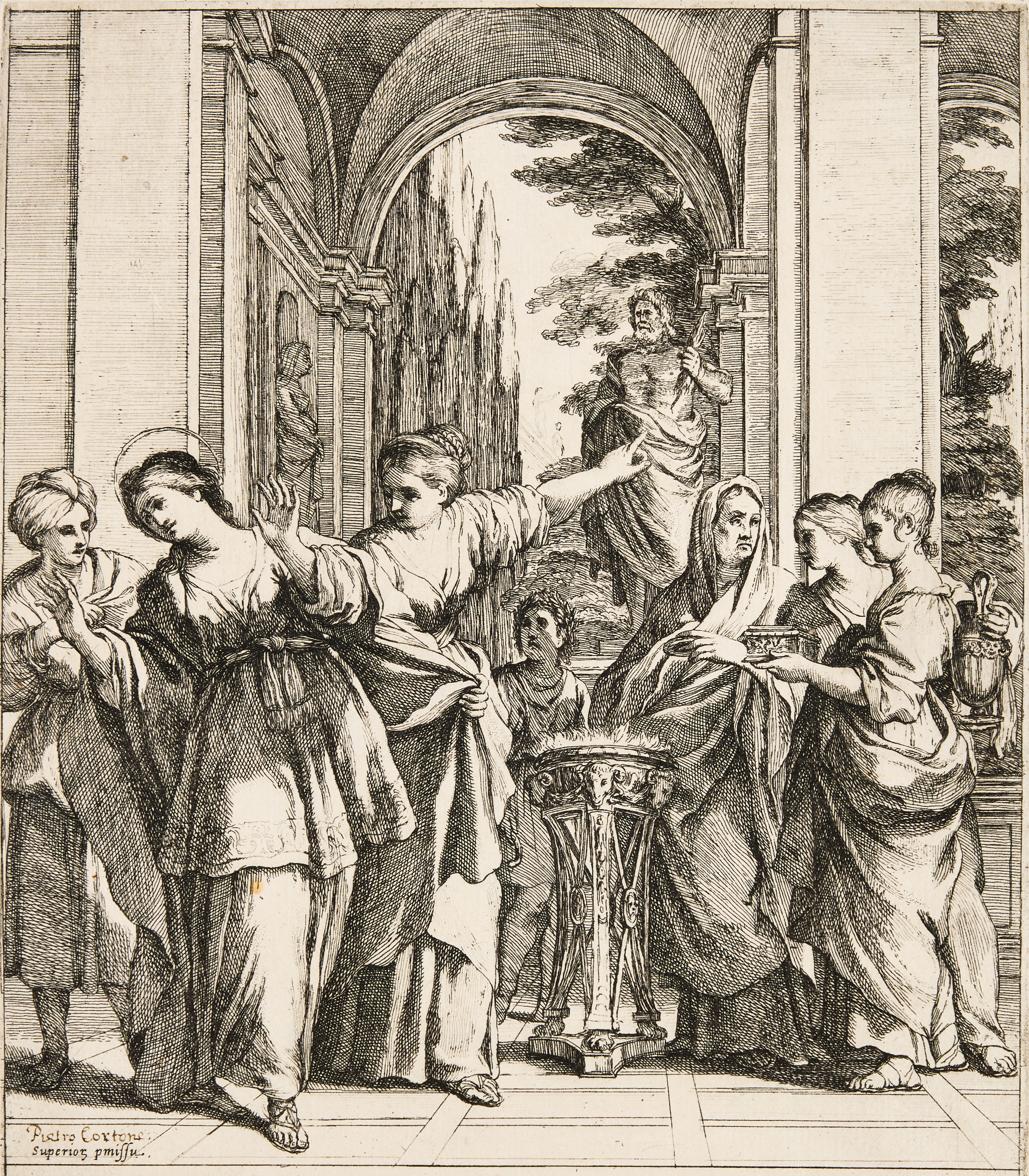 GIOVANNI BATTISTA MERCATI (ITALY CIRCA 1600-AFTER 1641) AFTER PIETRO DA CORTONA (ITALY 1596-1669). "Saint Bibiana Refusing to Sacrifice to Pagan Idols".