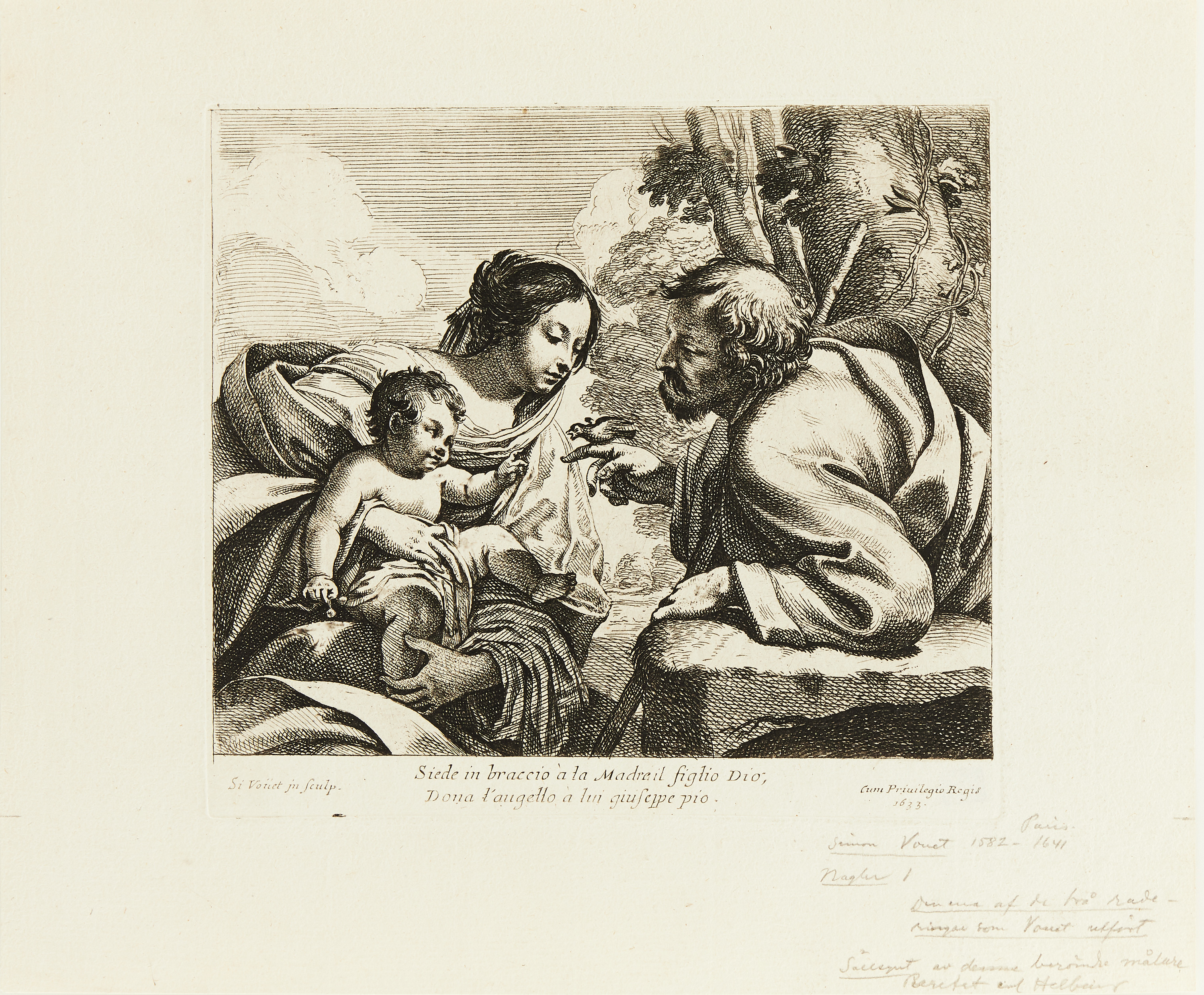 SIMON VOUET (FRANCE 1590-1649). "The Holy Family with a Bird".