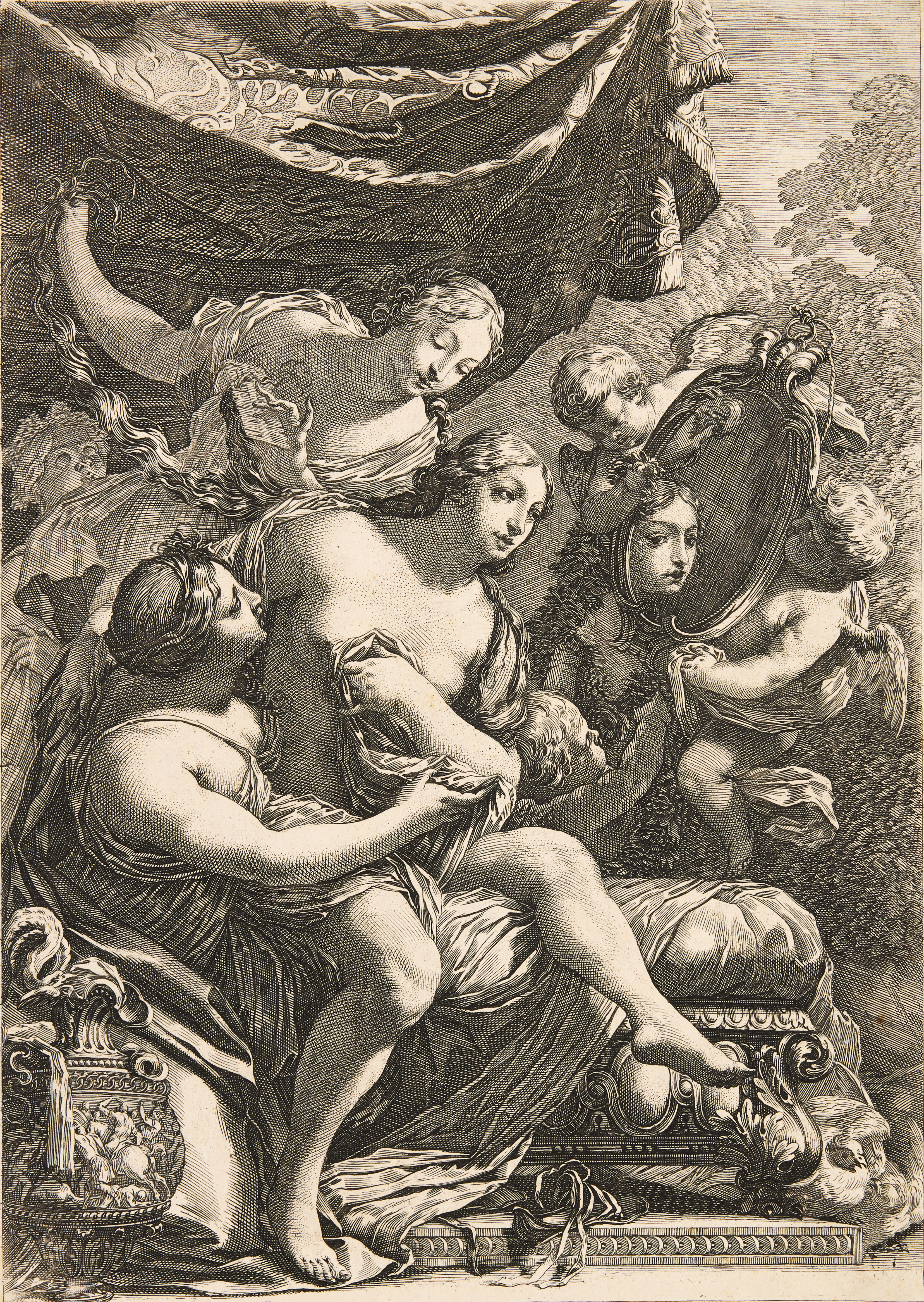 MICHEL DORIGNY (FRANCE 1616-1665) AFTER SIMON VOUET (FRANCE 1590-1649). "The Toilet of Venus".