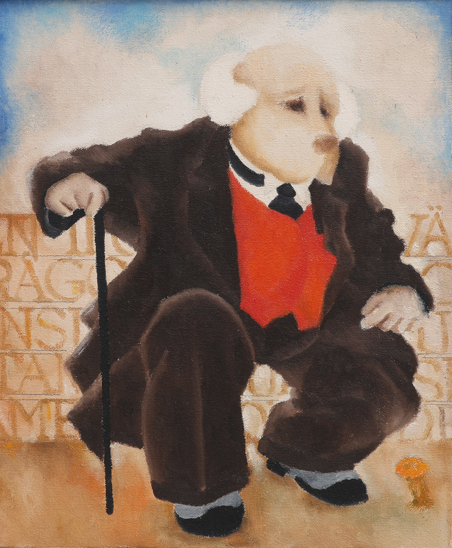 KARL-ERIK OLSSON "SNOGERÖD" 1927-1995. OLJA PÅ DUK, ÄLDRE MAN/HUND PÅ HUK, OSIGNERAD.
