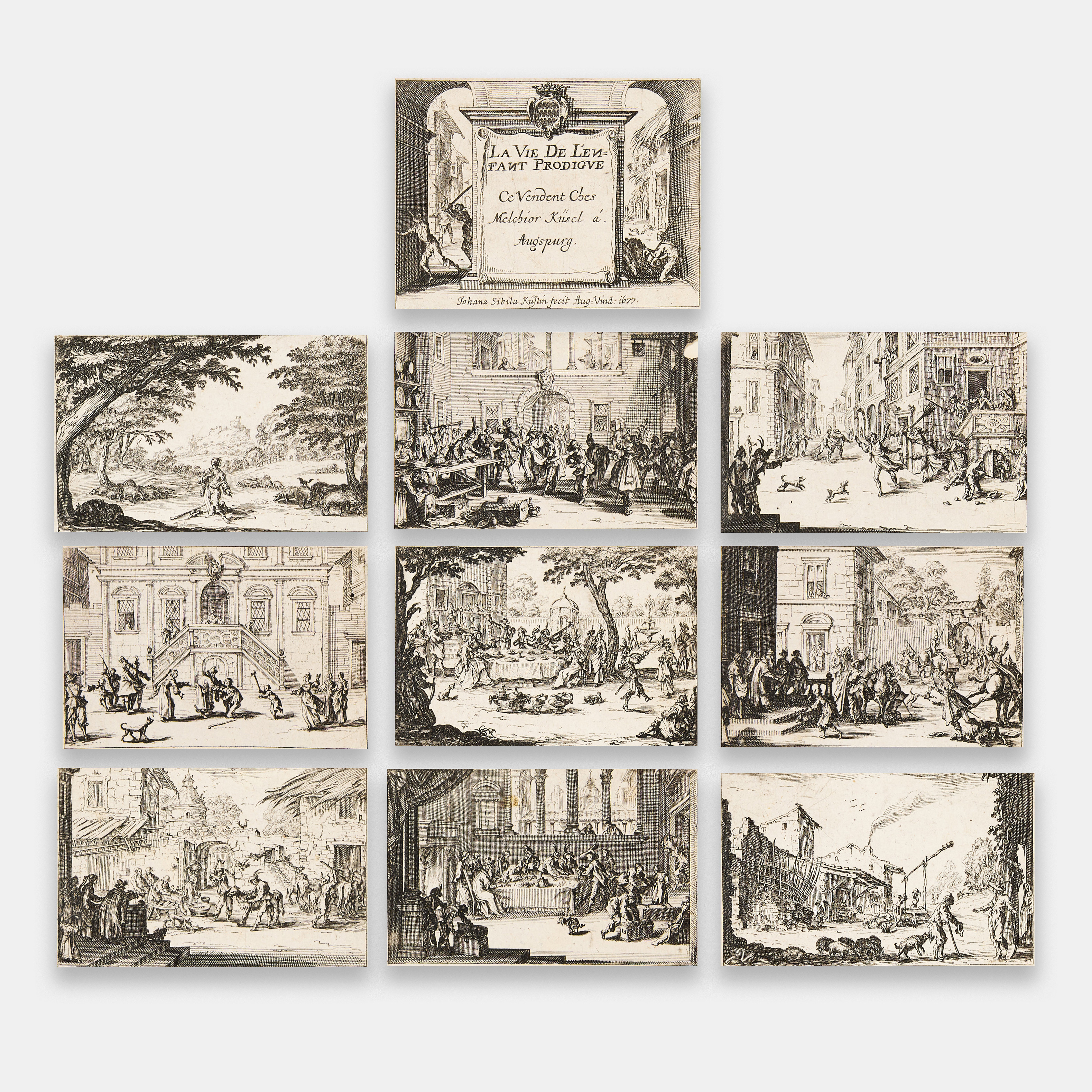 JOHANA SIBILA KUSLIN (GERMANY 1646-1717) AFTER JACQUES CALLOT (FRANCE 1592-1635). "La Vie de L'Enfant Prodigue".