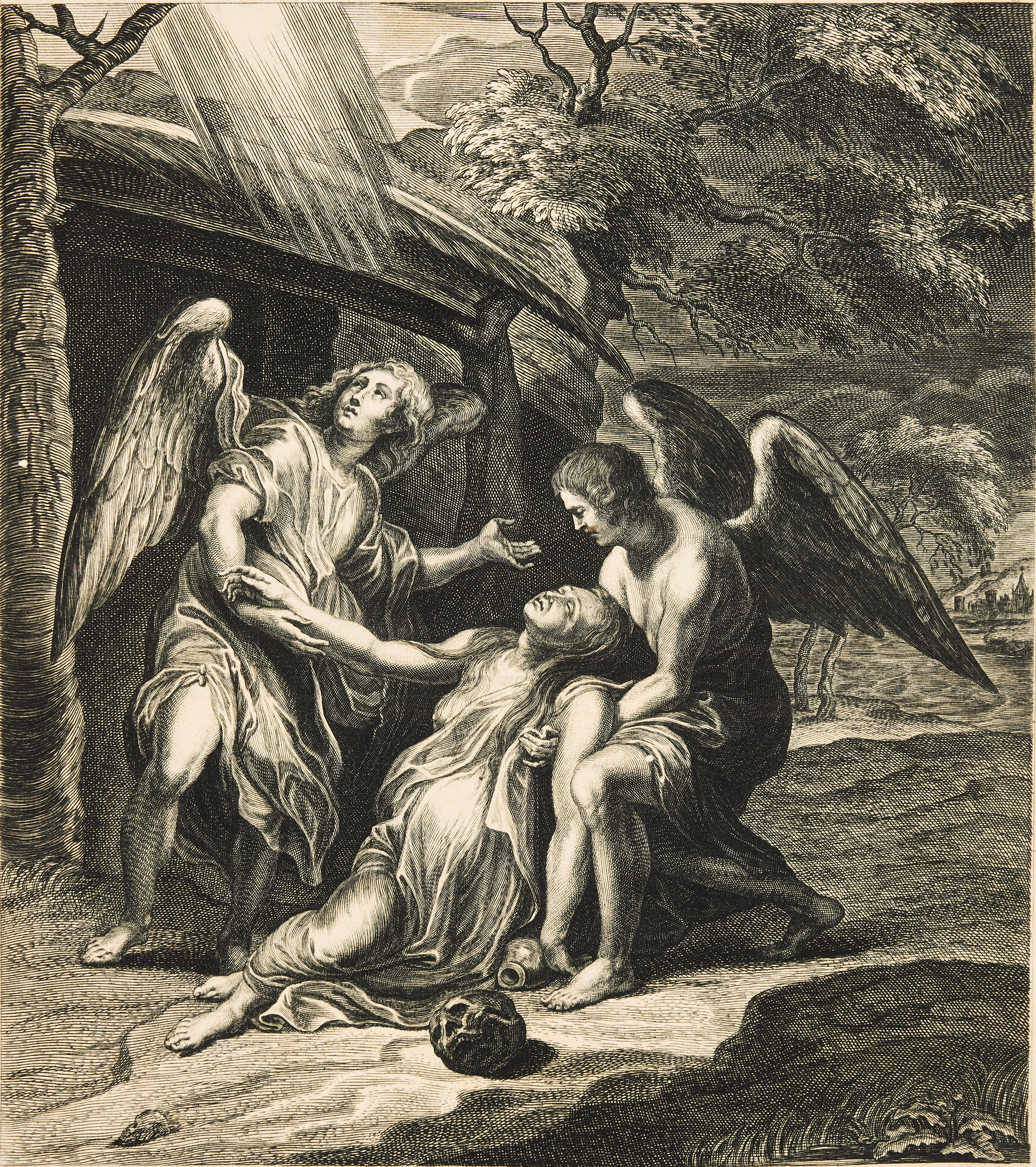 PIETER DE BAILLIU (THE NETHERLANDS 1613-1660) AFTER PETER PAUL RUBENS (THE NETHERLANDS 1577-1640). "Saint Mary Magdalene in Ecstasy, Supported by Two Angels".