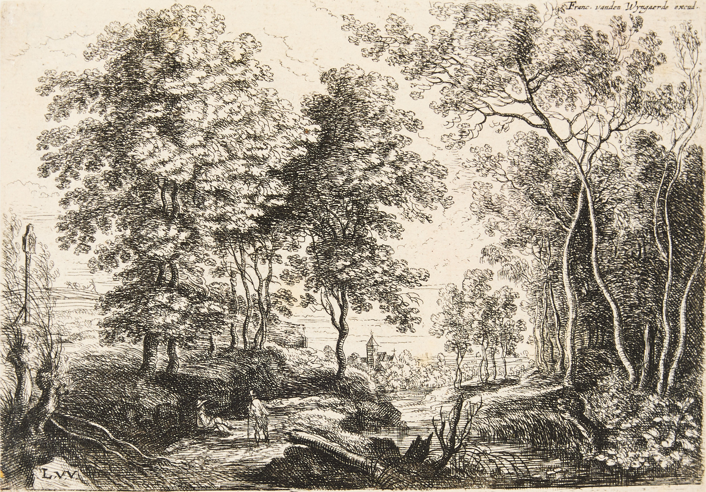 LUCAS VAN UDEN (THE NETHERLANDS 1595-1672). "Landscape with a Stream through a Forest".