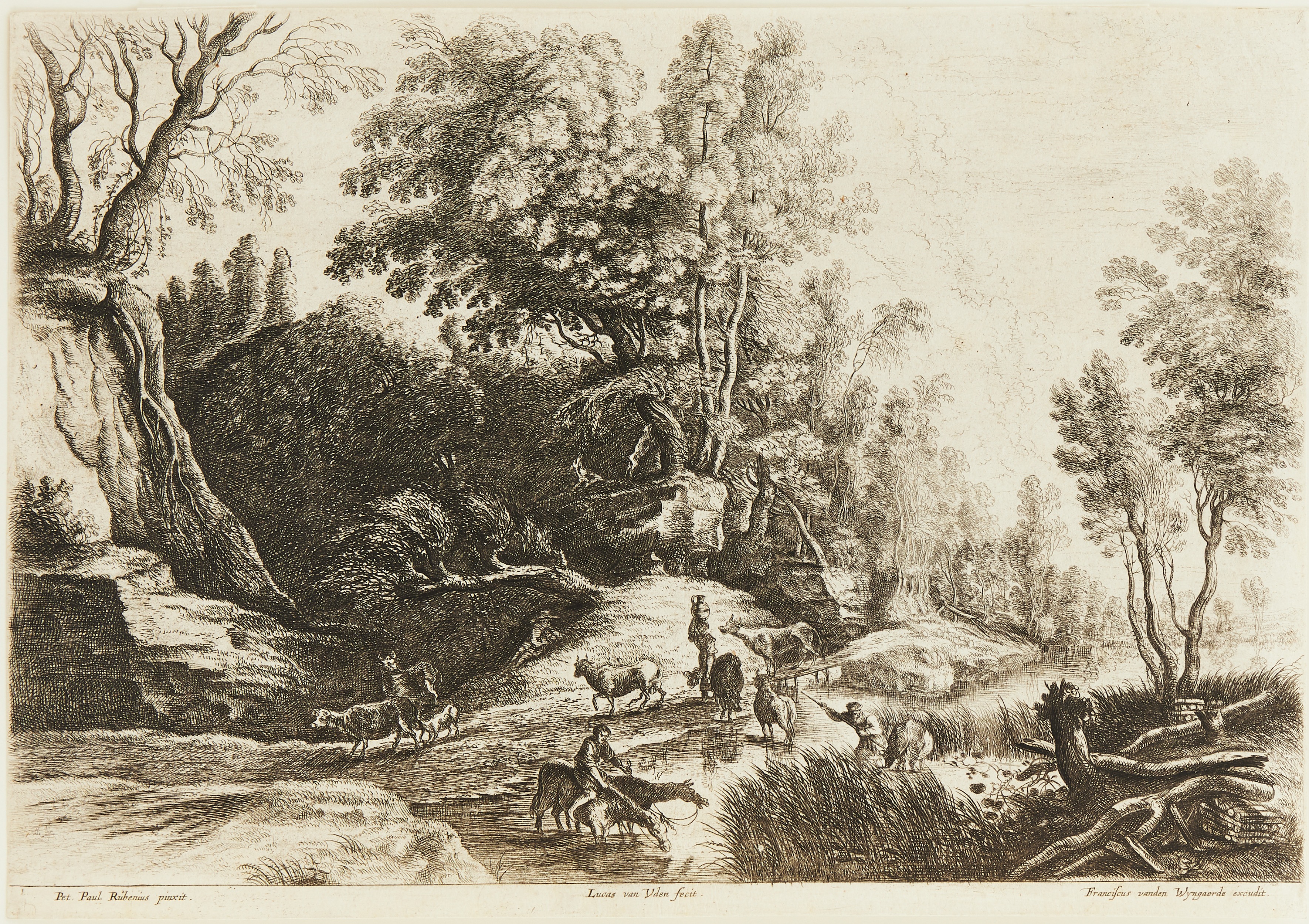 LUCAS VAN UDEN (THE NETHERLANDS 1595-1672) AFTER PETER PAUL RUBENS (THE NETHERLANDS 1577-1640). "Horses and Cows at a Watering Place".