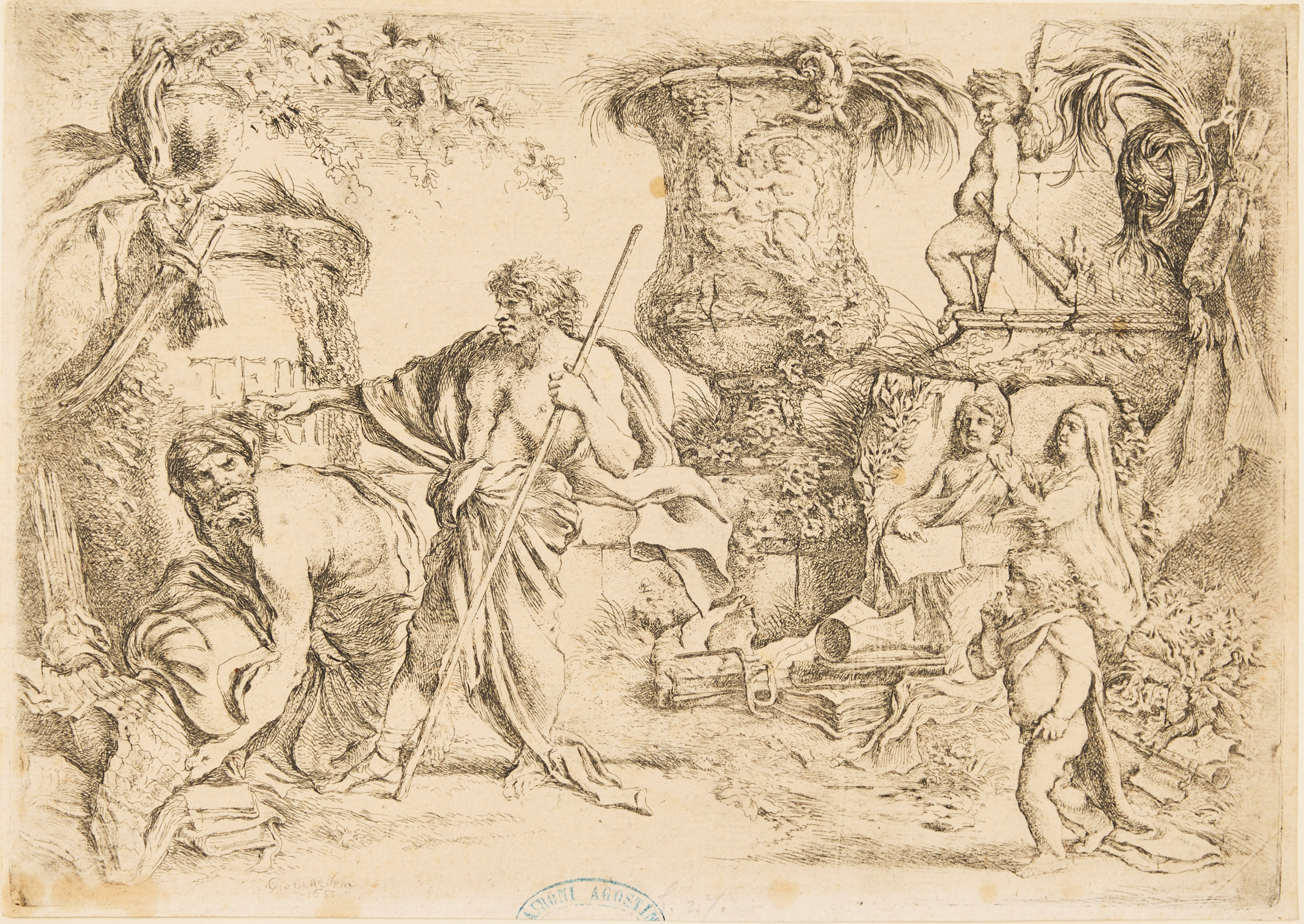 GIOVANNI B. CASTIGLIONE (ITALY 1609-1664). "Allegory of Transience (Temporalis Aeternitatis)".