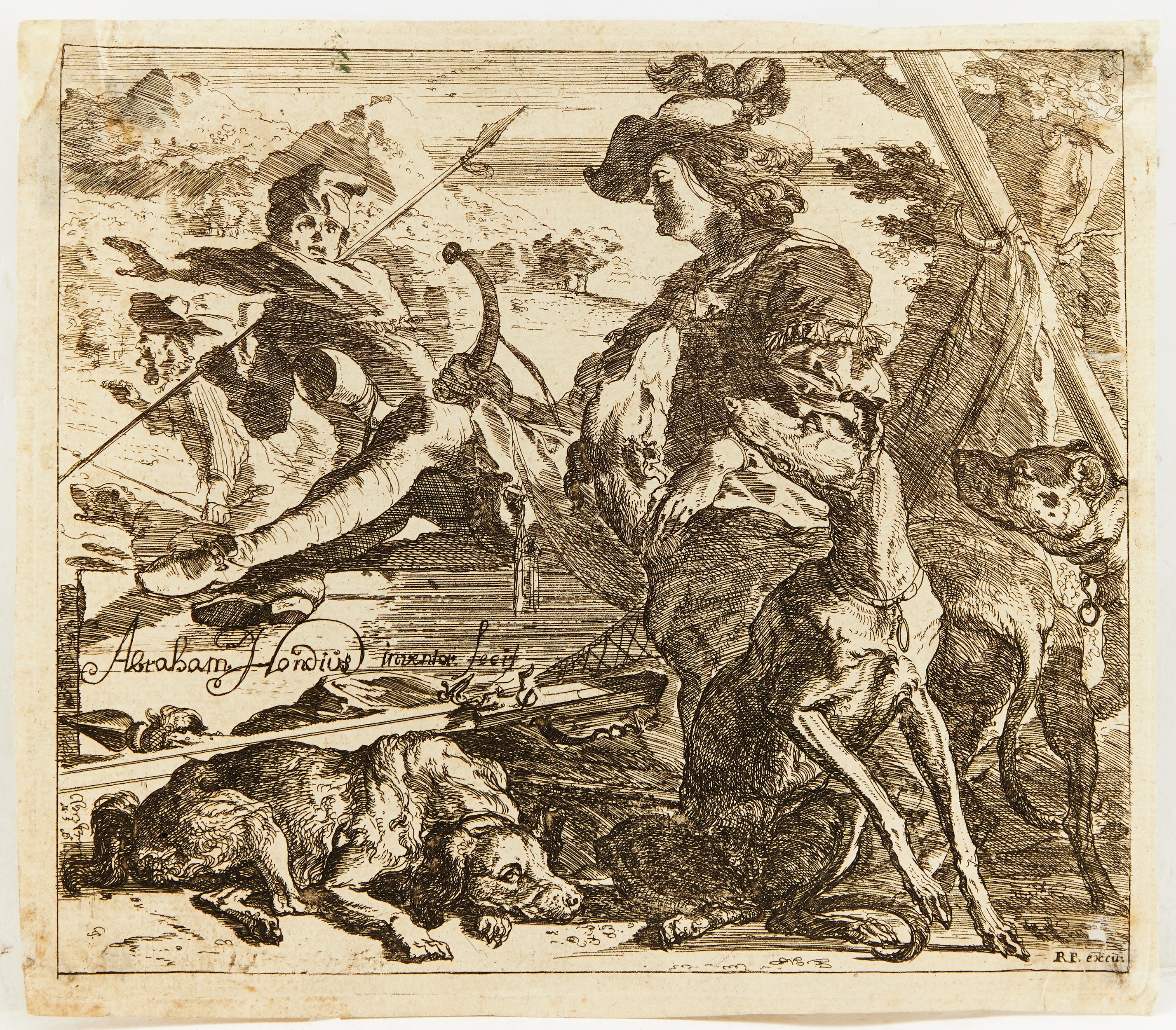 ABRAHAM HONDIUS (THE NETHERLANDS 1625-1691). "A Seated Hunter with Dogs".