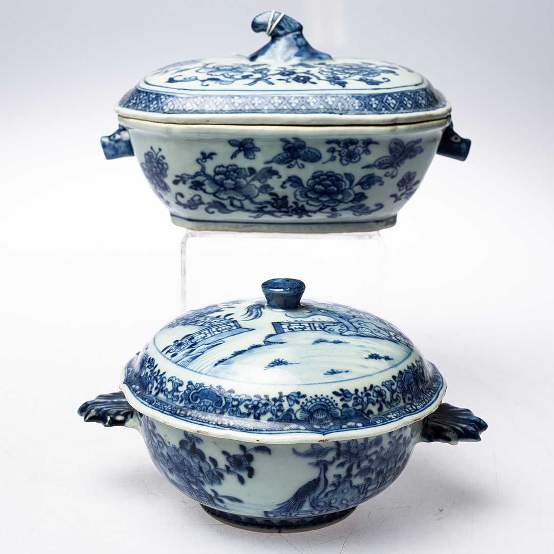 KINA, 2 delar, smörterrin med lock & skål med lock 17/1800 - tal.