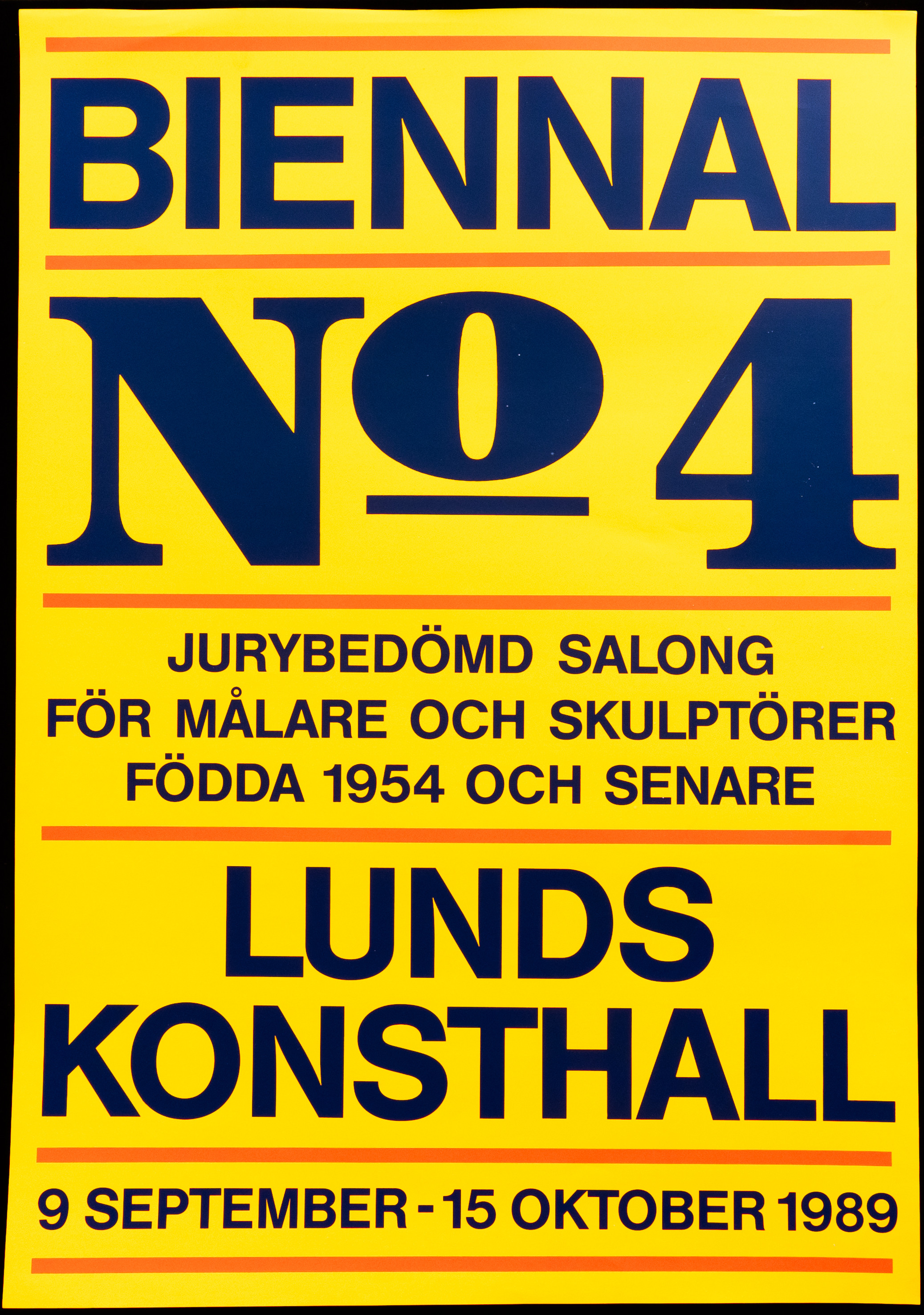 UTSTÄLLNINGSAFFISCH, serigrafi, 'Bienal No 4', Lunds konsthall 1989.