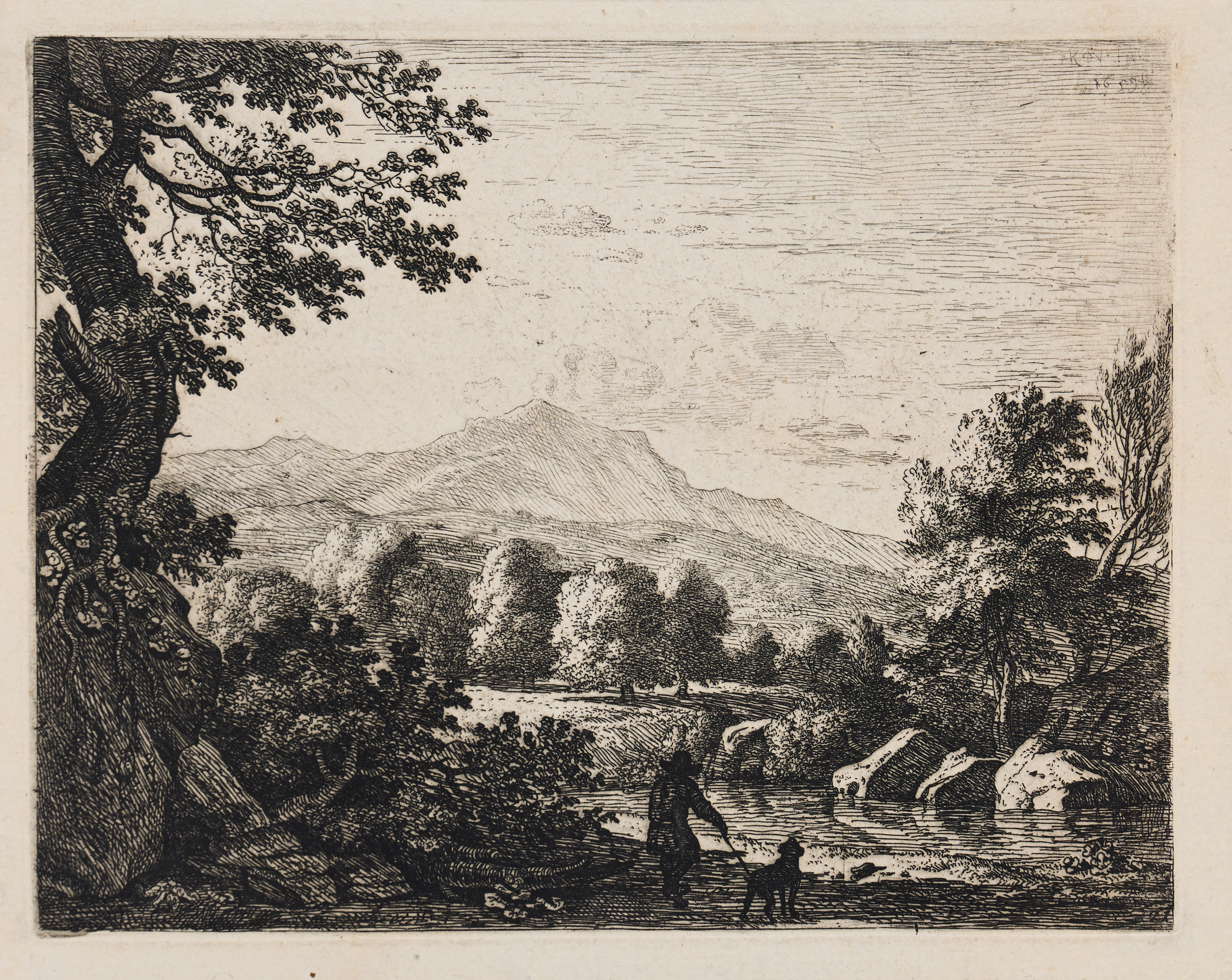 KAREL DUJARDIN (THE NETHERLANDS 1622-1678). "Landscape with a Man and a Dog".