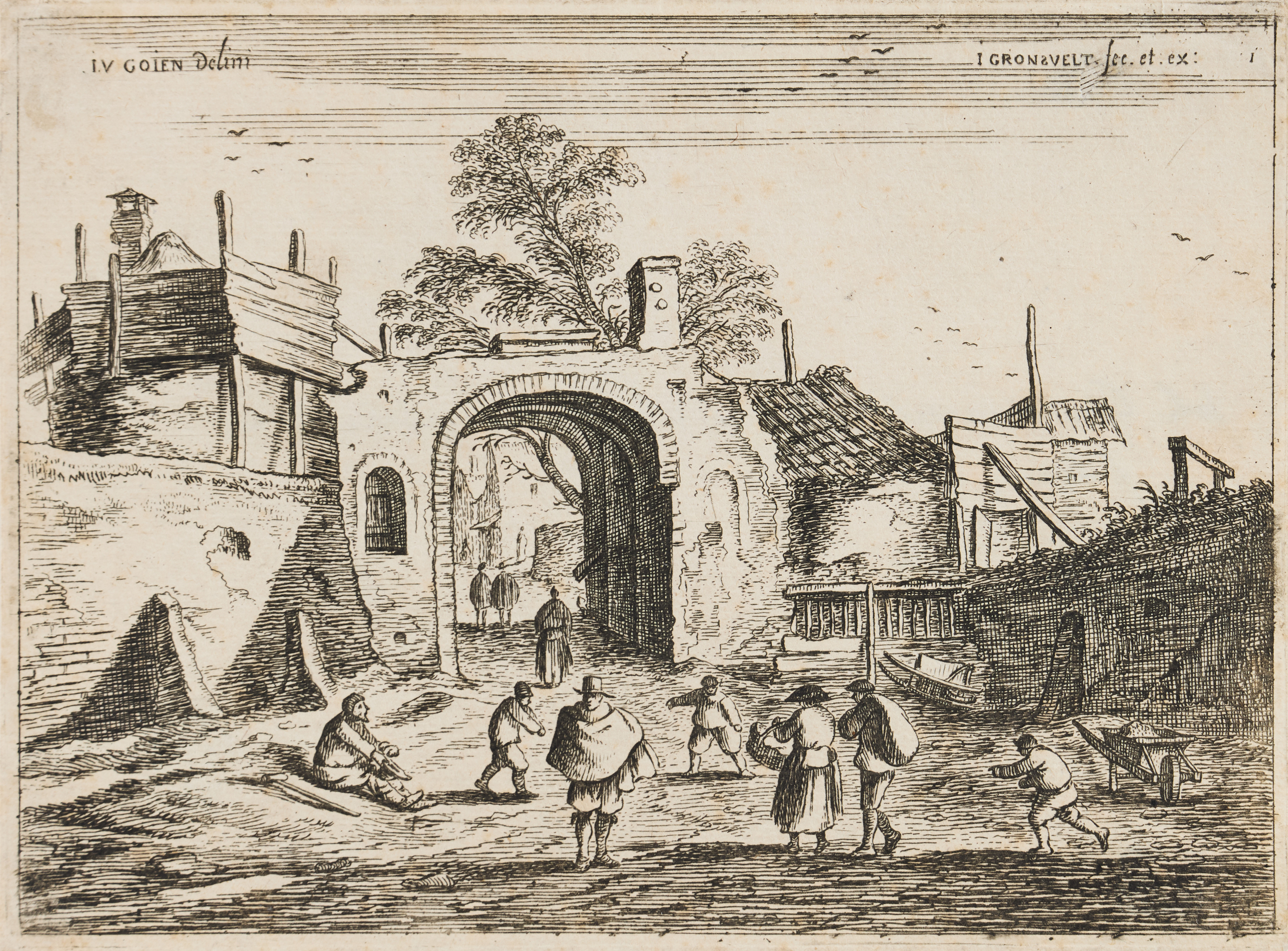 JOHANNES GRONSVELD (THE NETHERLANDS 1679-1728). "View of a City Gate".