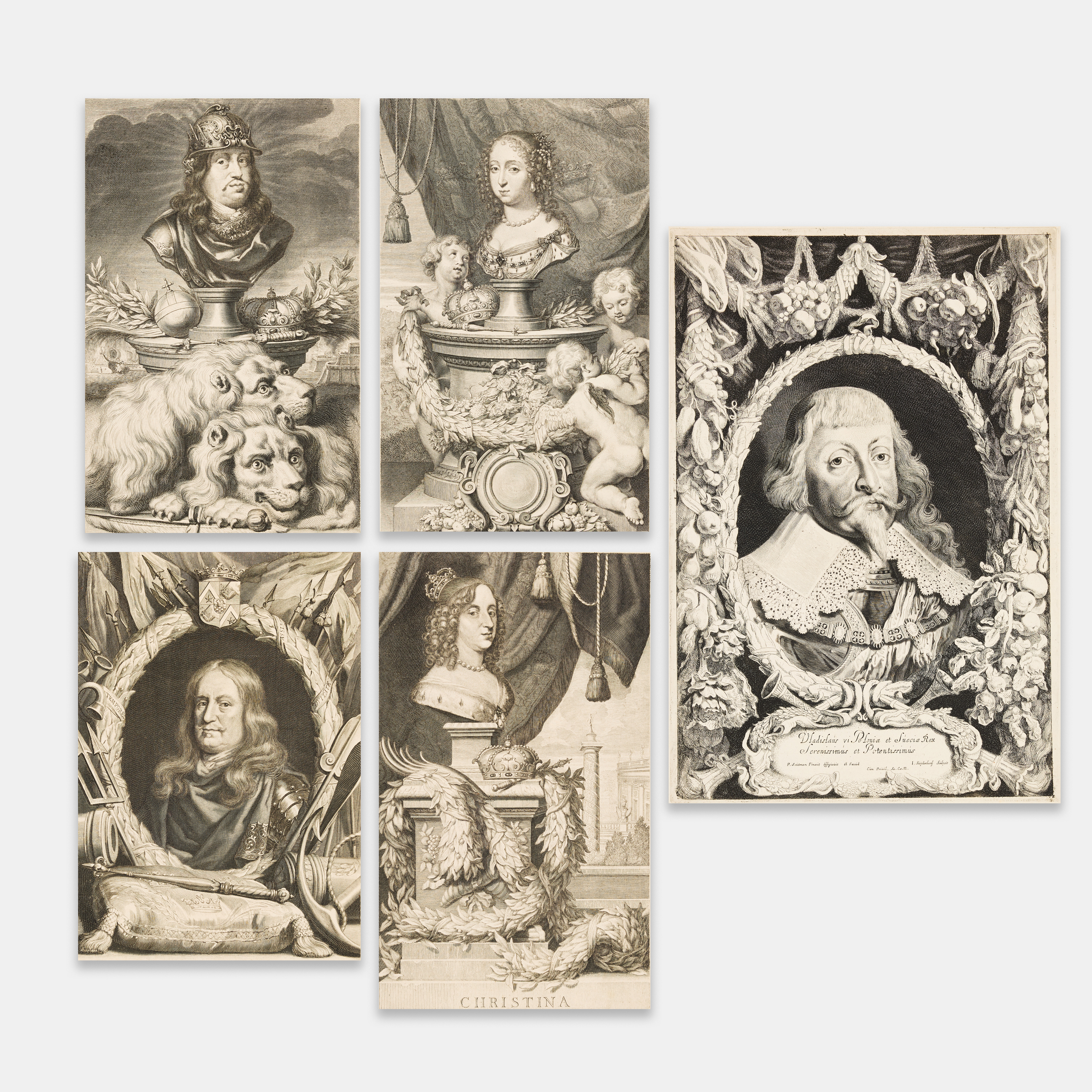 PIETER VAN SCHUPPEN (THE NETHERLANDS 1627-1702). Two engravings. "Portrait of King Charles X Gustav" and "Portrait of Queen Hedvig Eleonora".