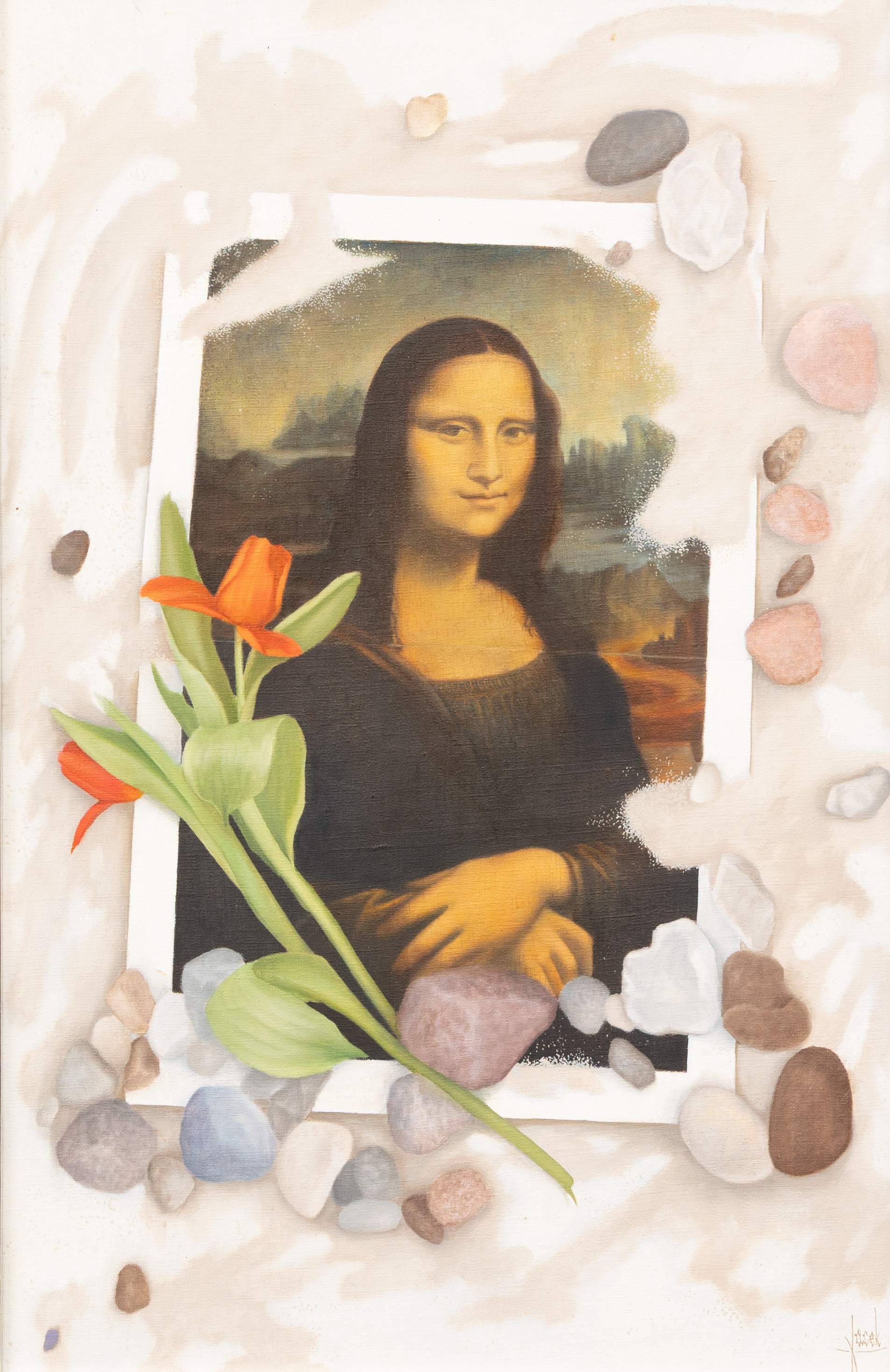 JACEK MIELIWODZKI (POLEN, FÖDD 1942). Komposition med Mona Lisa, olja på duk, signerad.