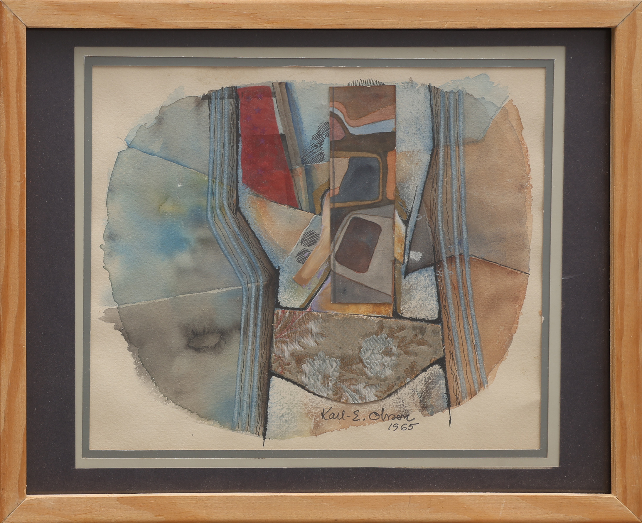 KARL-ERIK OLSSON "SNOGERÖD" 1927-1995. AKVARELL OCH COLLAGE PÅ PAPPER, SIGNERAD OCH DATERAD 1965.