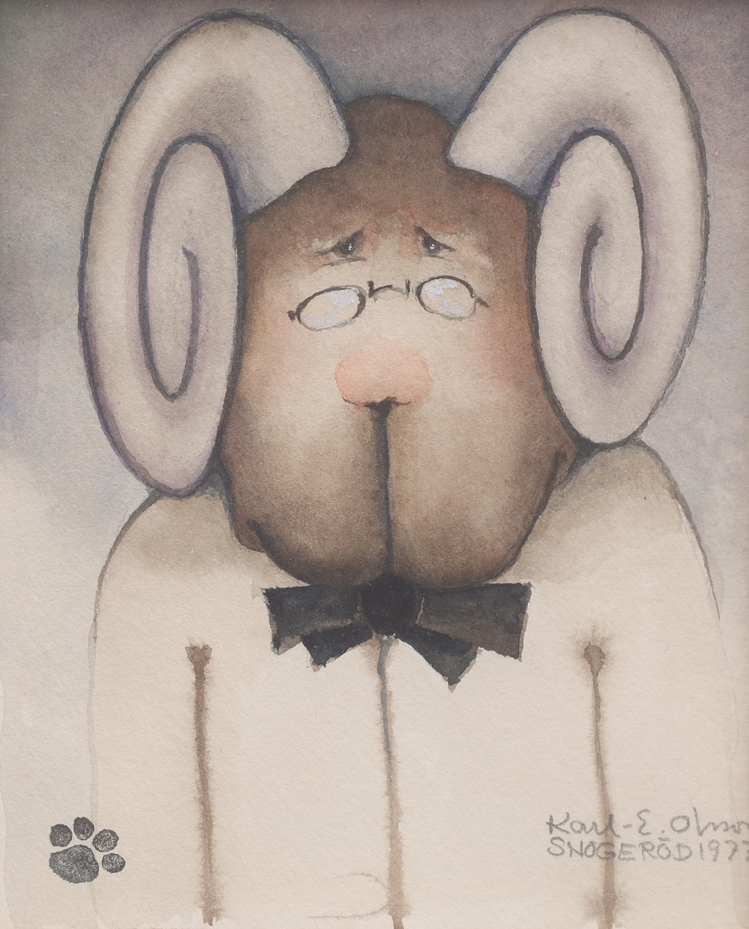 KARL-ERIK OLSSON "SNOGERÖD" 1927-1995. AKVARELL PÅ PAPPER, "SKOLLÄRAREN", SIGNERAD OCH DATERAD 1977.