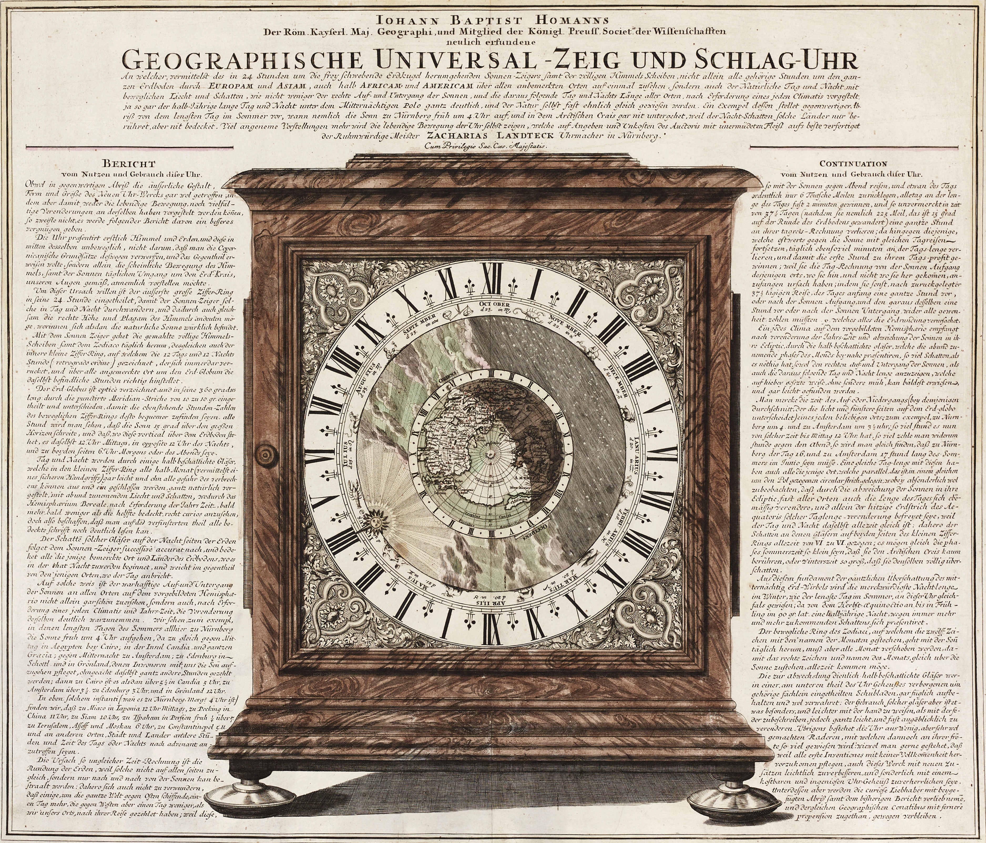 HOMANN, Geographische Universal-Zeig und Schlag-Uhr, ca 1720.