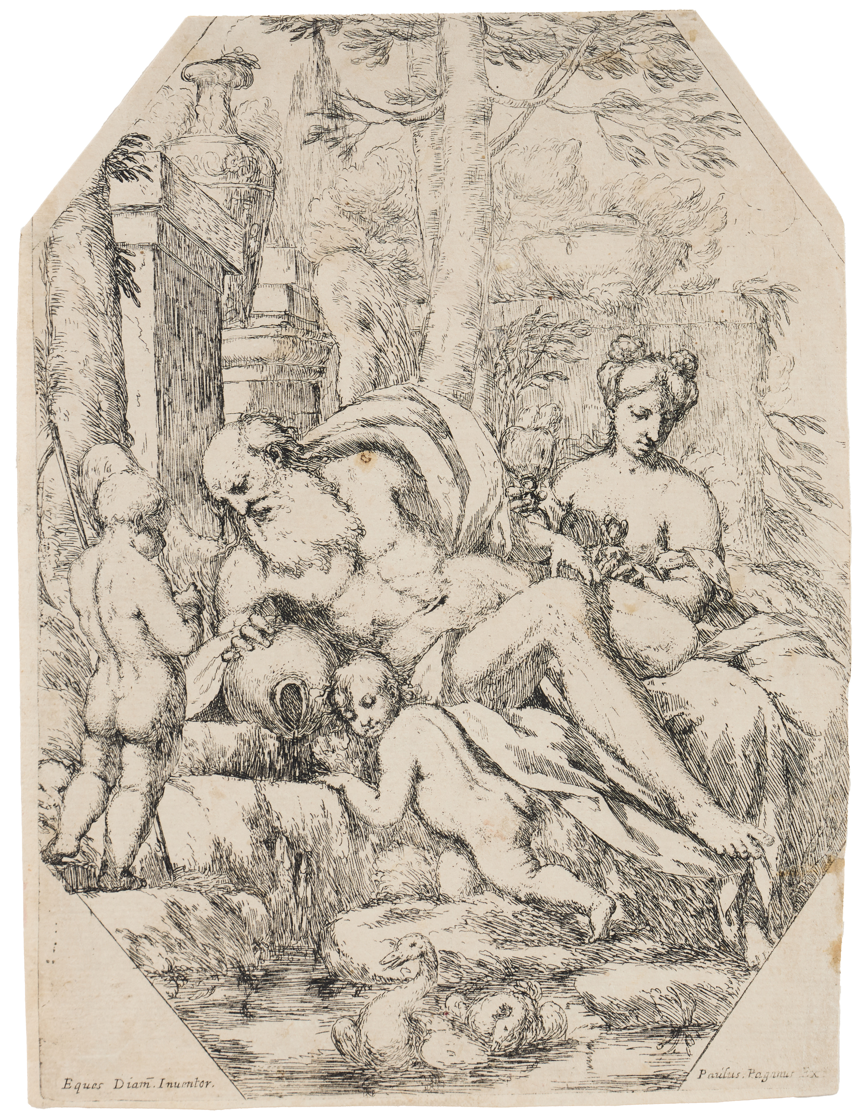 GIUSEPPE DIAMANTINI ITALY (1621-1705). Three etchings. "Saturn and Rhea", "Saturn, Eros, and a Woman", and "Boreas and Orithyia".