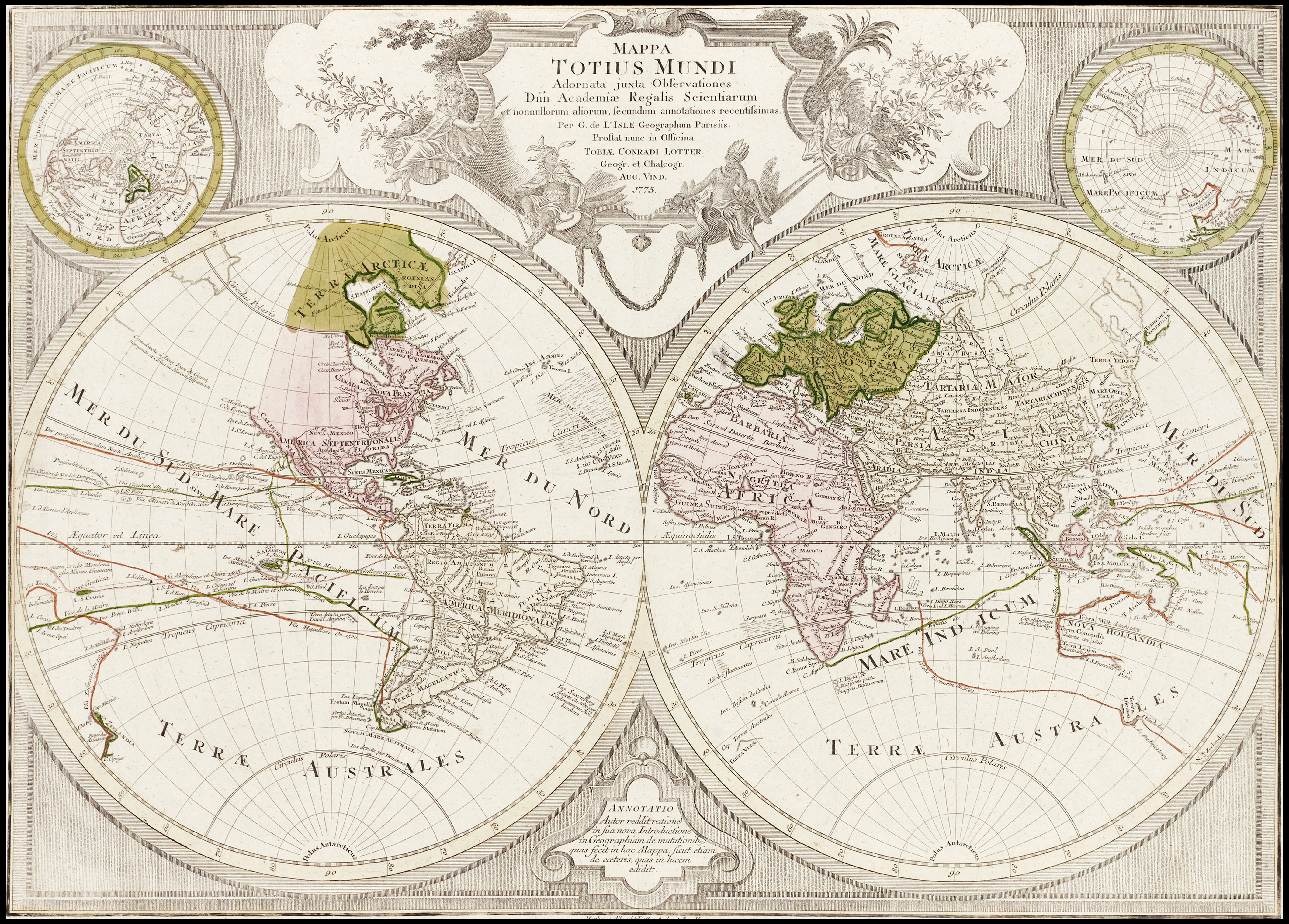 LOTTER, Mappa Totius Mundi, Augsburg 1775.