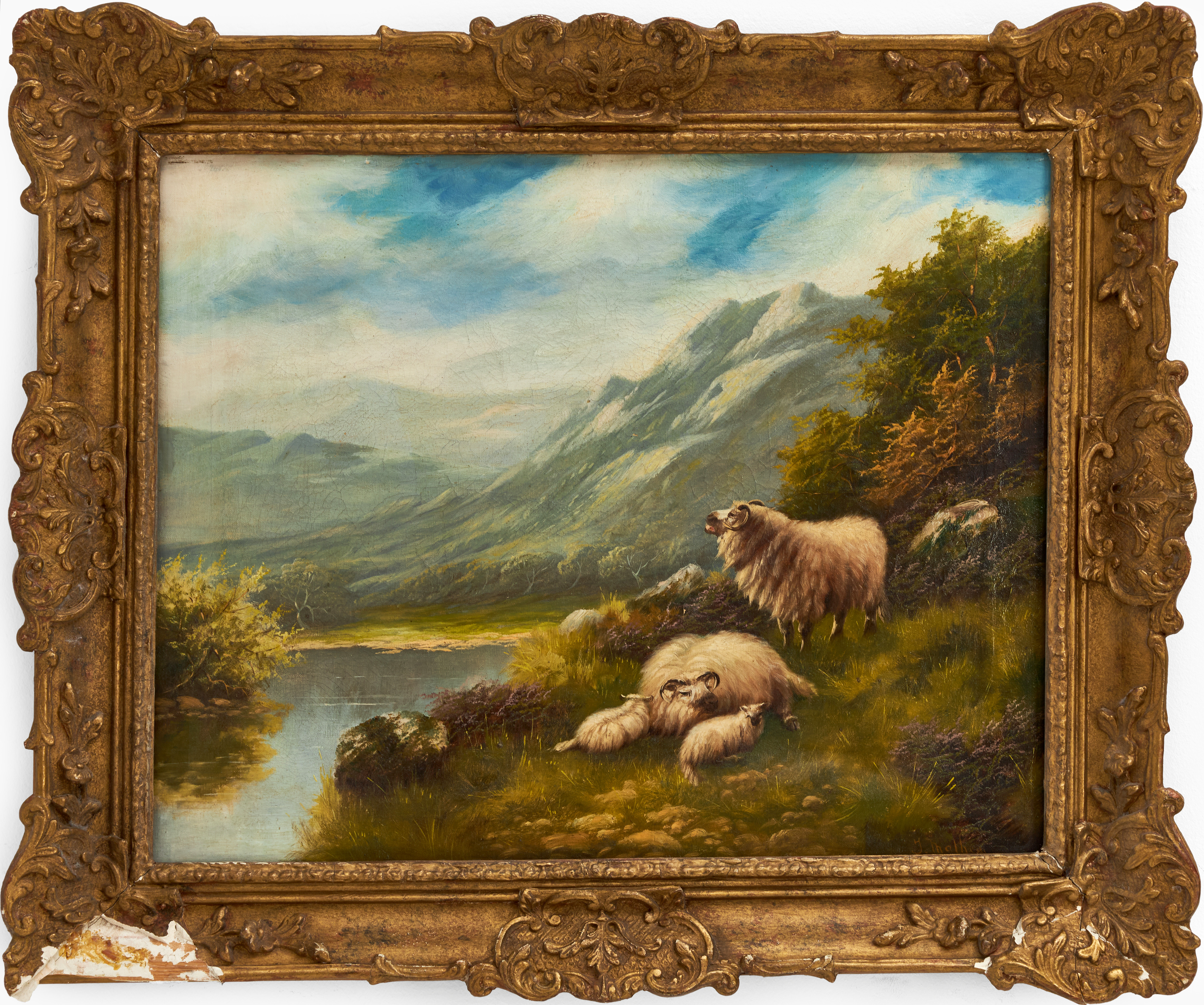 OIDENTIFIERAD KONSTNÄR. Får i bergslandskap, signerad J. Mahler, olja på duk, 1800-tal.