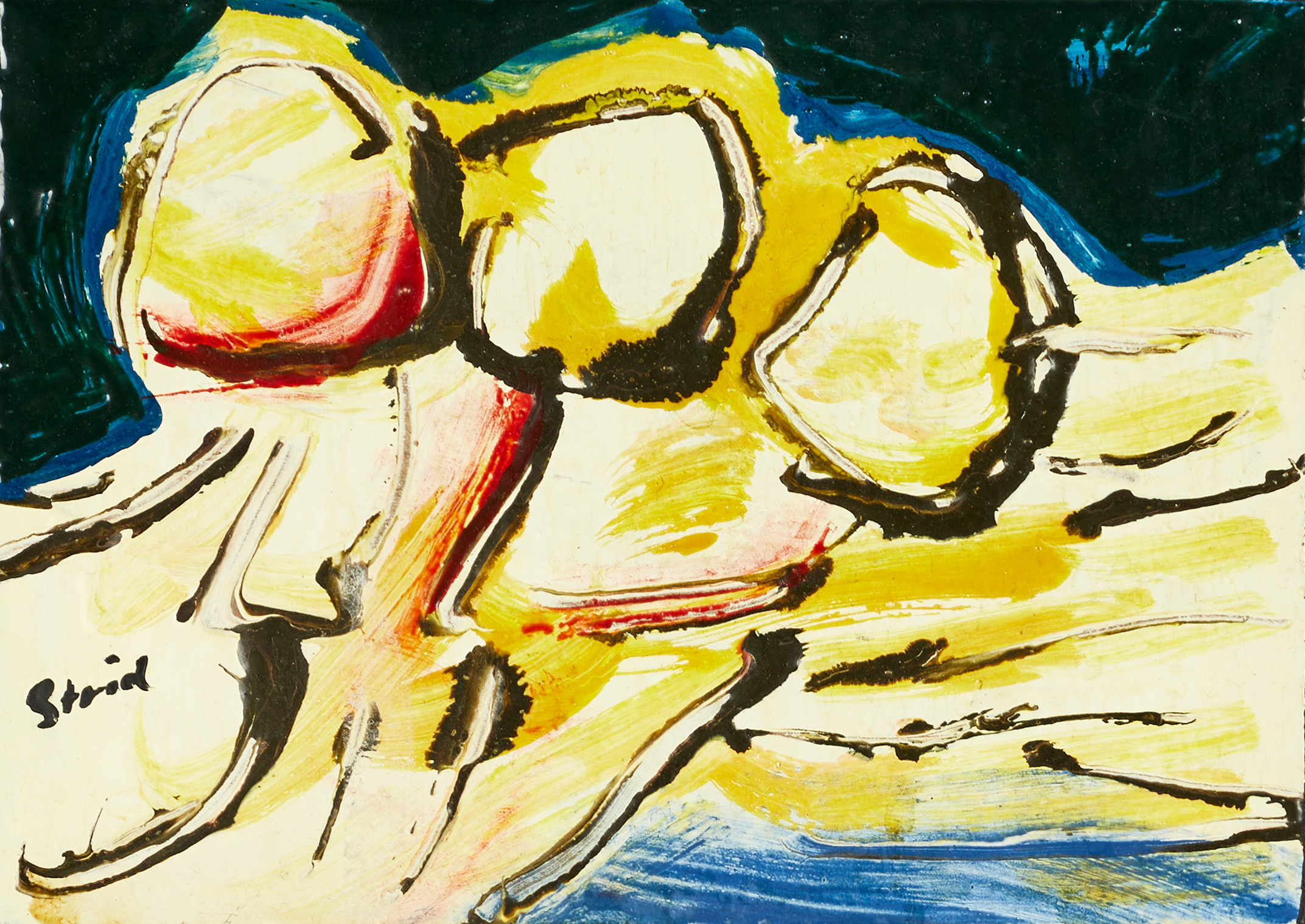 HARDY STRID (1921–2012). Komposition, signerad Strid, 1970, miniatyrmålning epoxylack.