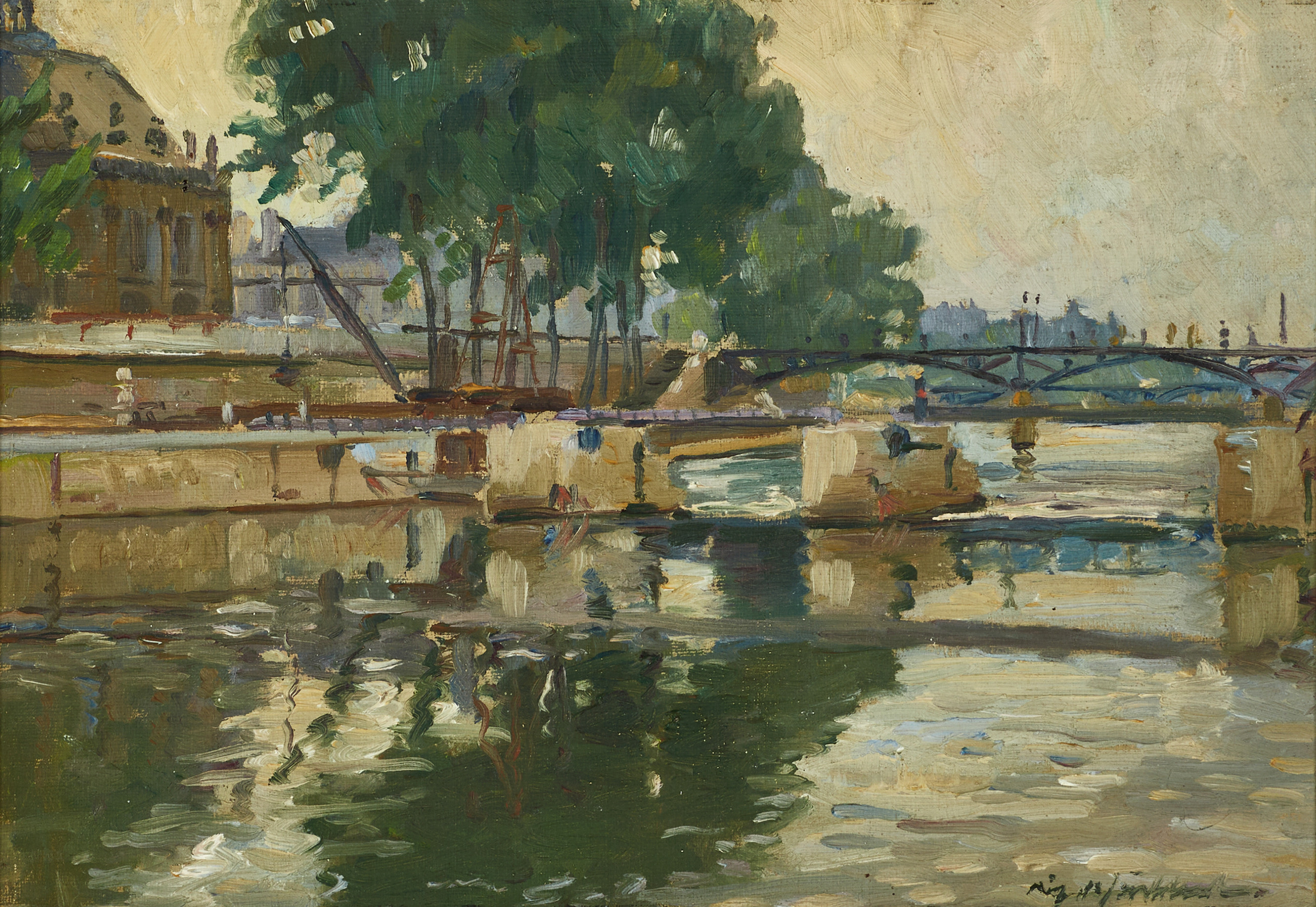 RICHARD BJÖRKLUND (Sverige, 1897-1974) "Seinemotiv, Paris", signerad, olja på pannå,.