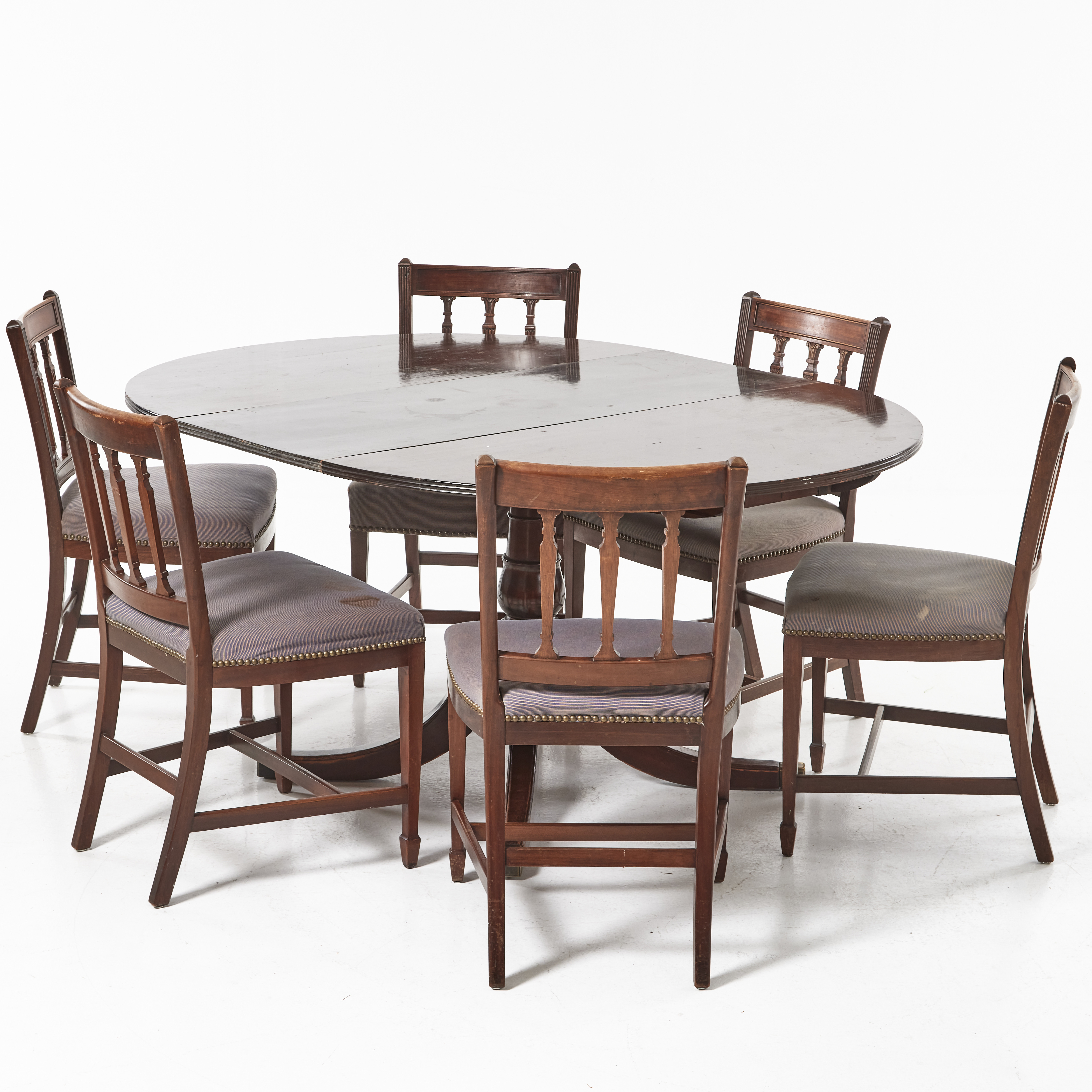 MATGRUPP, 7 dlr., England, 1900-talets början, fanerad i mahogny, delvis massivt.