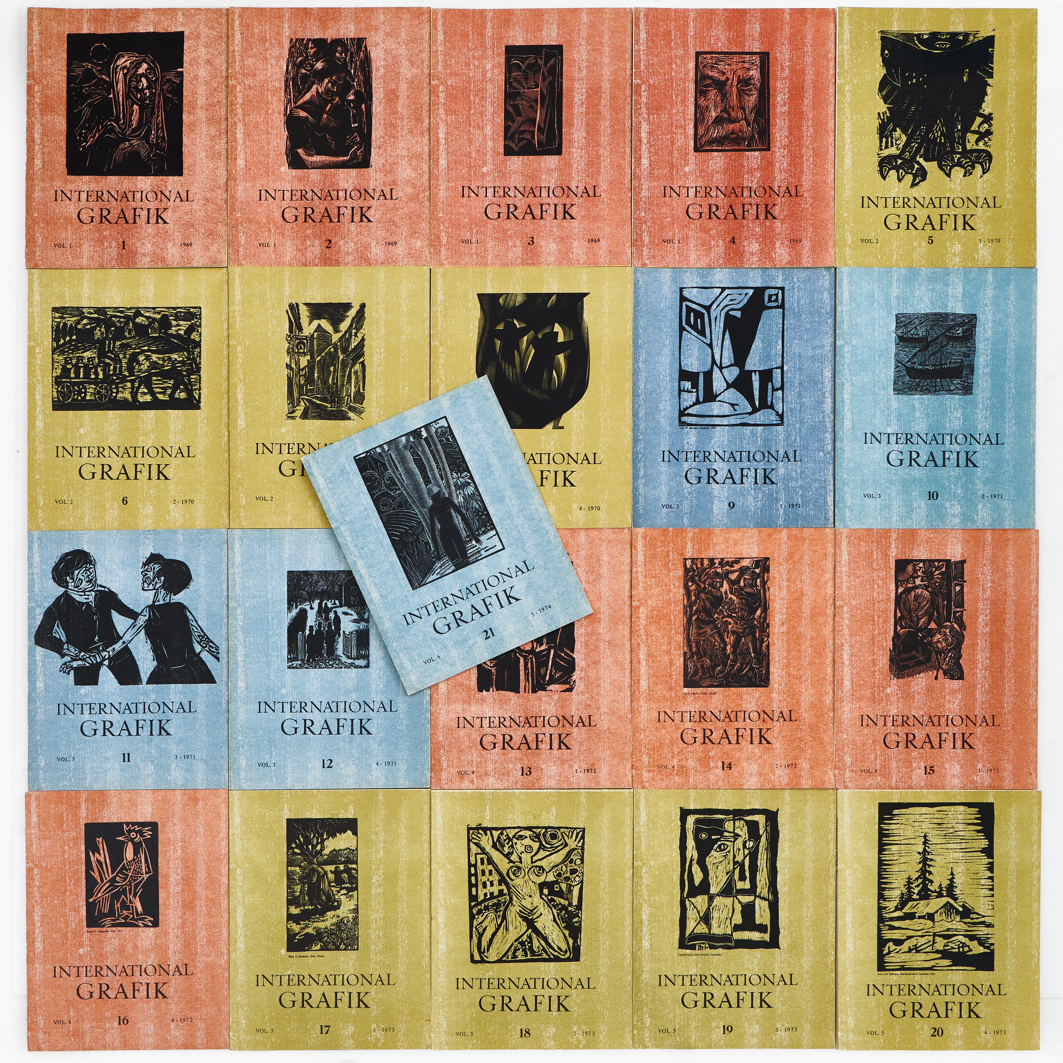 INTERNATIONAL GRAFIK, konsttidskrift, nr 1-21 1969-74. Utgivare Helmer Fogdegaard, Klaus Rödel.