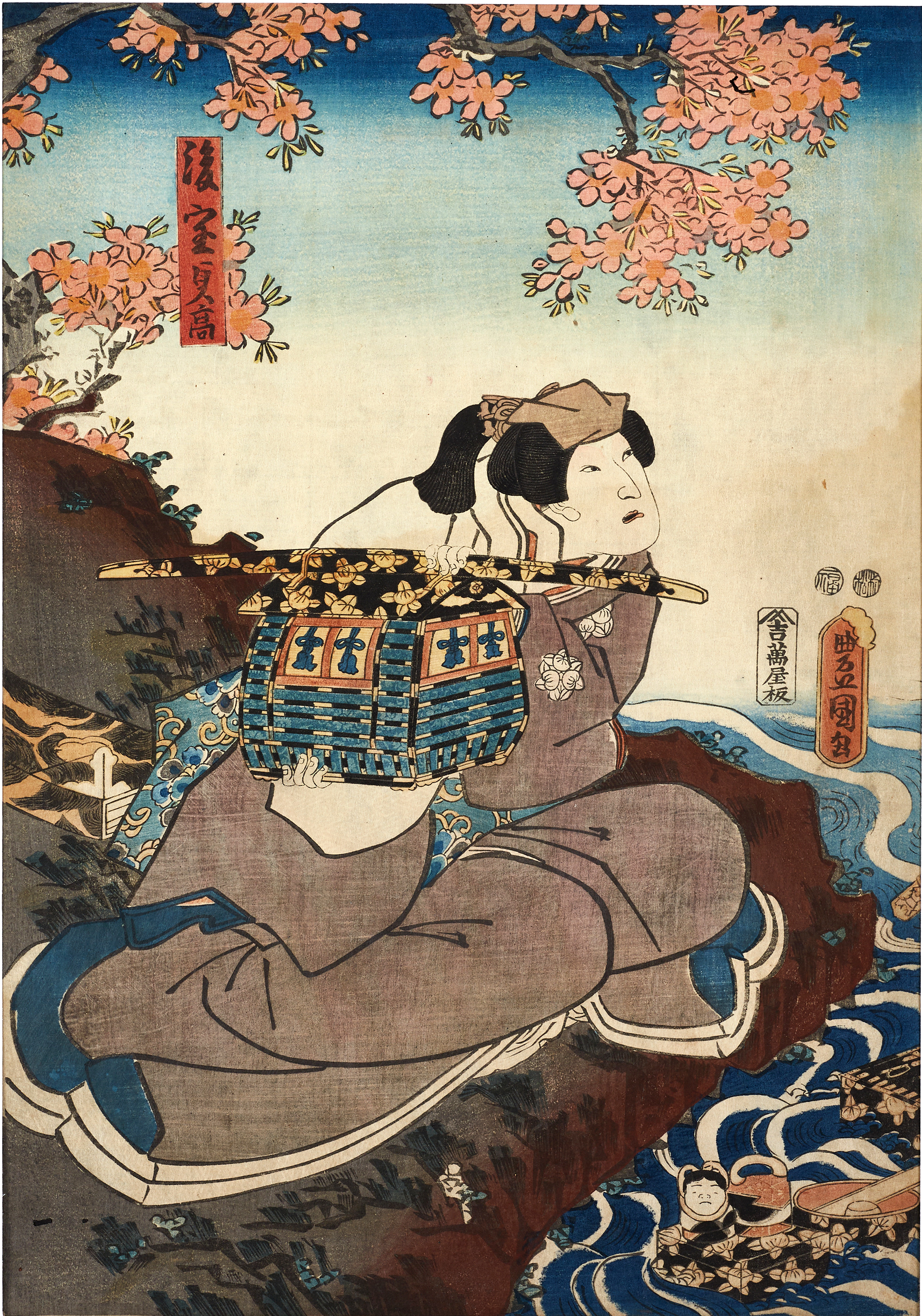 KUNISADA I (1786-1864), Actorprint, Arashi Rikan III as widow Sadataka, japanese woodcut 1852.