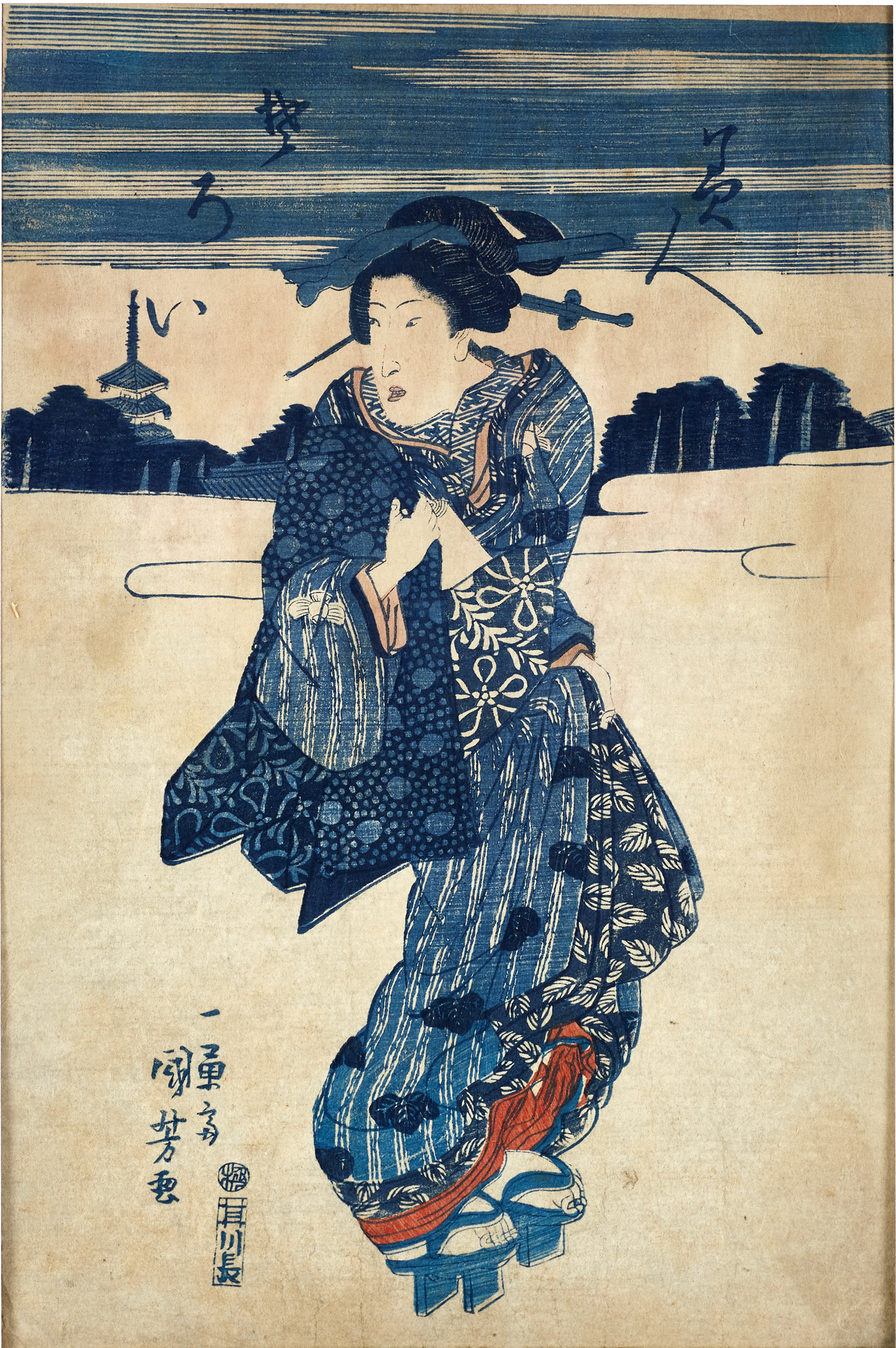 KUNIYOSHI (1797-1861), Bijin soroi, from series of beauties, japanskt träsnitt ca 1834.