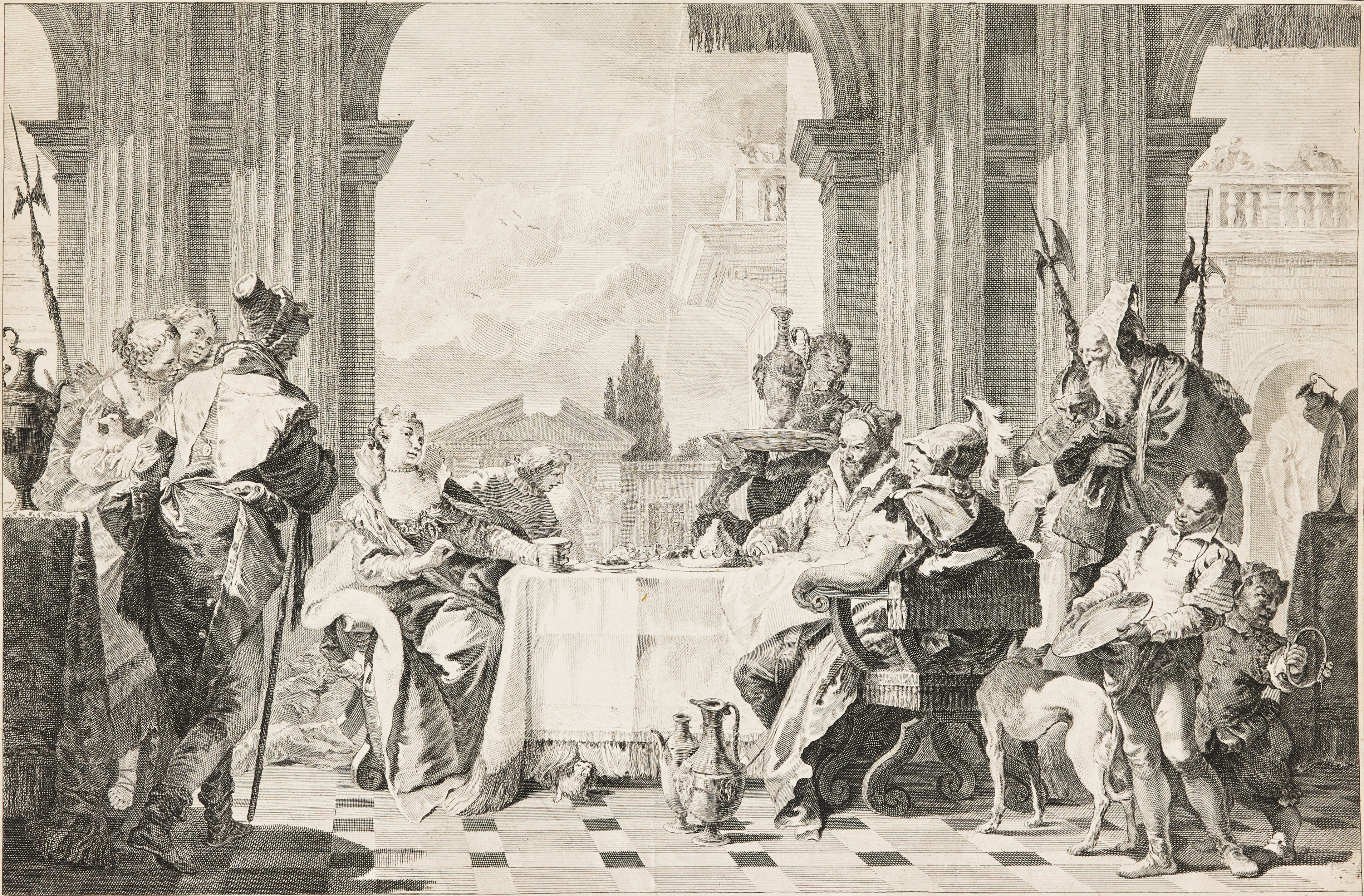 PIETRO MONACO (ITALY 1707-1772) AFTER GIOVANNI BATTISTA TIEPOLO (ITALY 1696-1770). "The Banquet of Cleopatra (Il Convito di Nabal)".