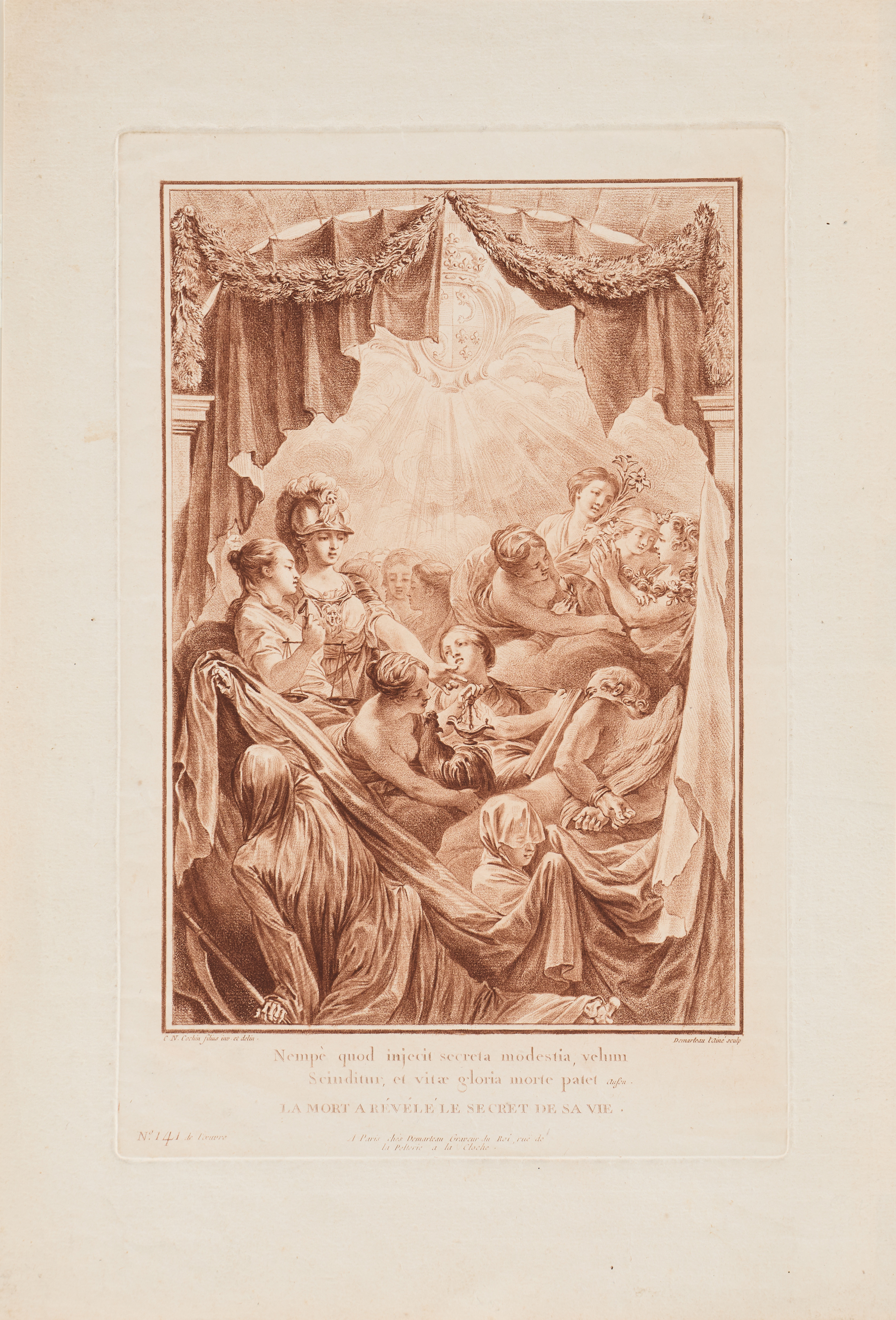 GILLES DEMARTEAU (FRANCE 1722-1776) AFTER CHARLES-NICOLAS COCHIN II (FRANCE 1715-1790). "Allegory on the Death of the Dauphin".