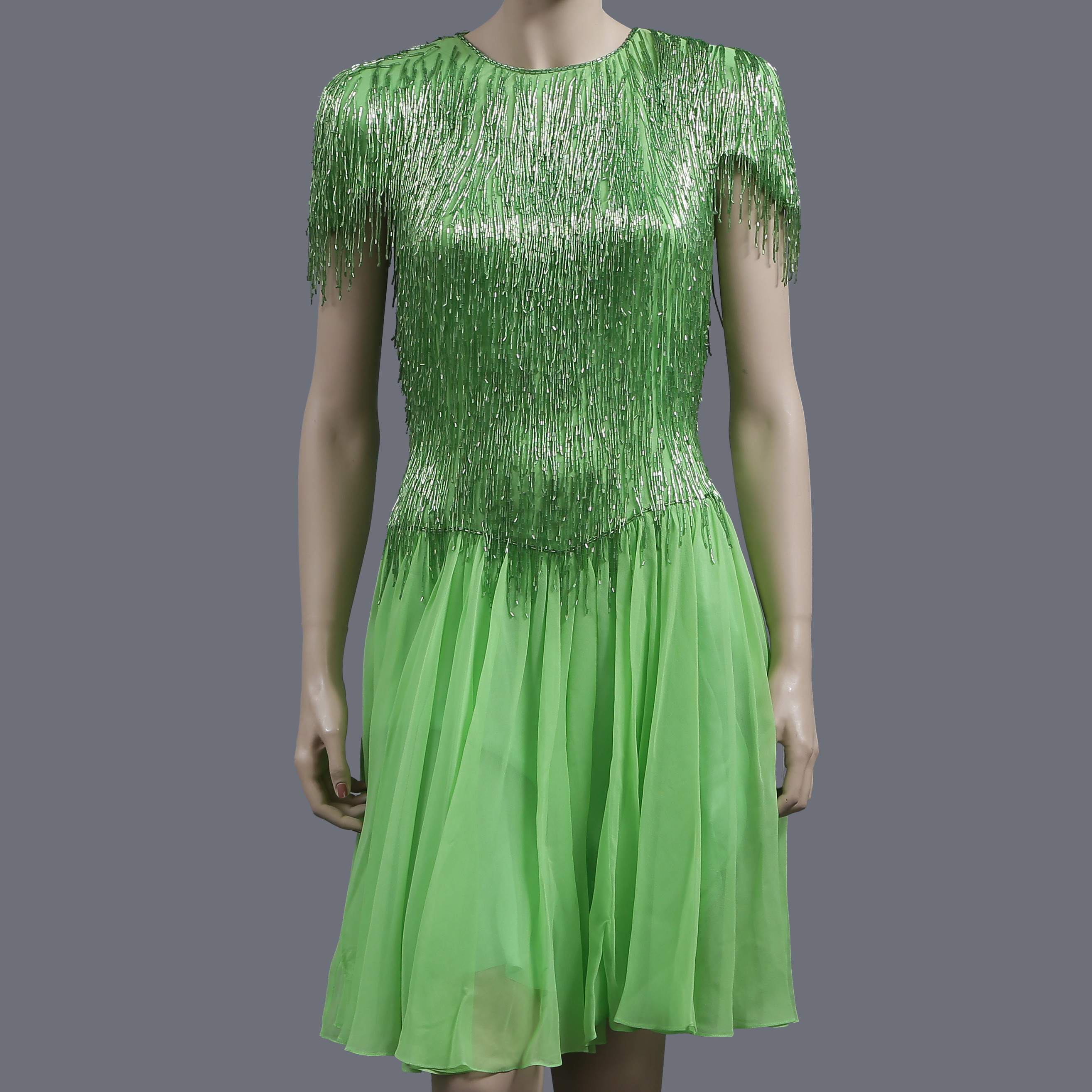 OLEG CASSINI, BLACKTIE U.S.A, FLAPPER INSPIRERAD KLÄNNING, SILKE/RAYON, 1900-TAL.