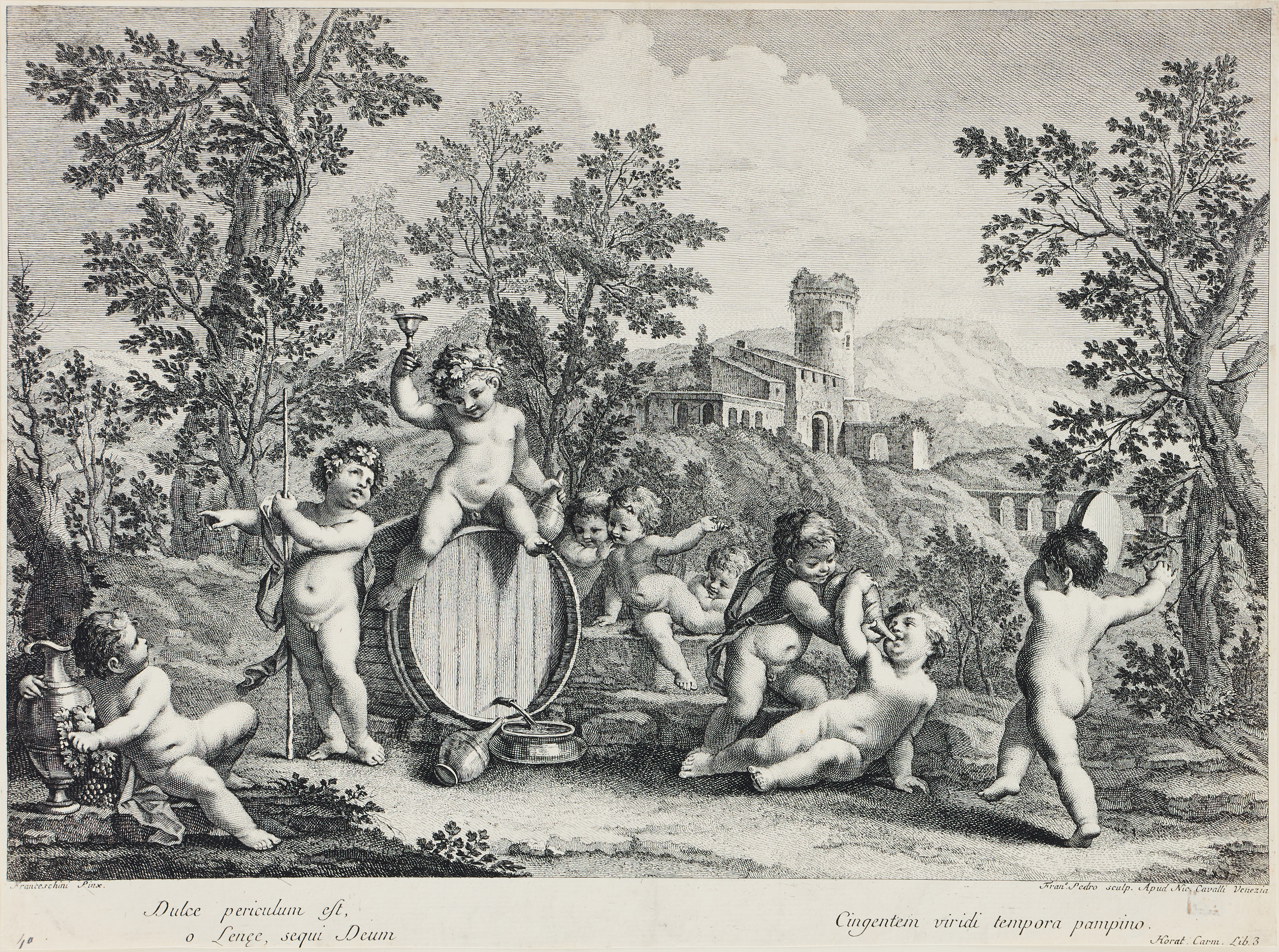 FRANCESCO DEL PEDRO (ITALY 1749-1806). "A Children's Bacchanal with Putti around a Wine Cask".