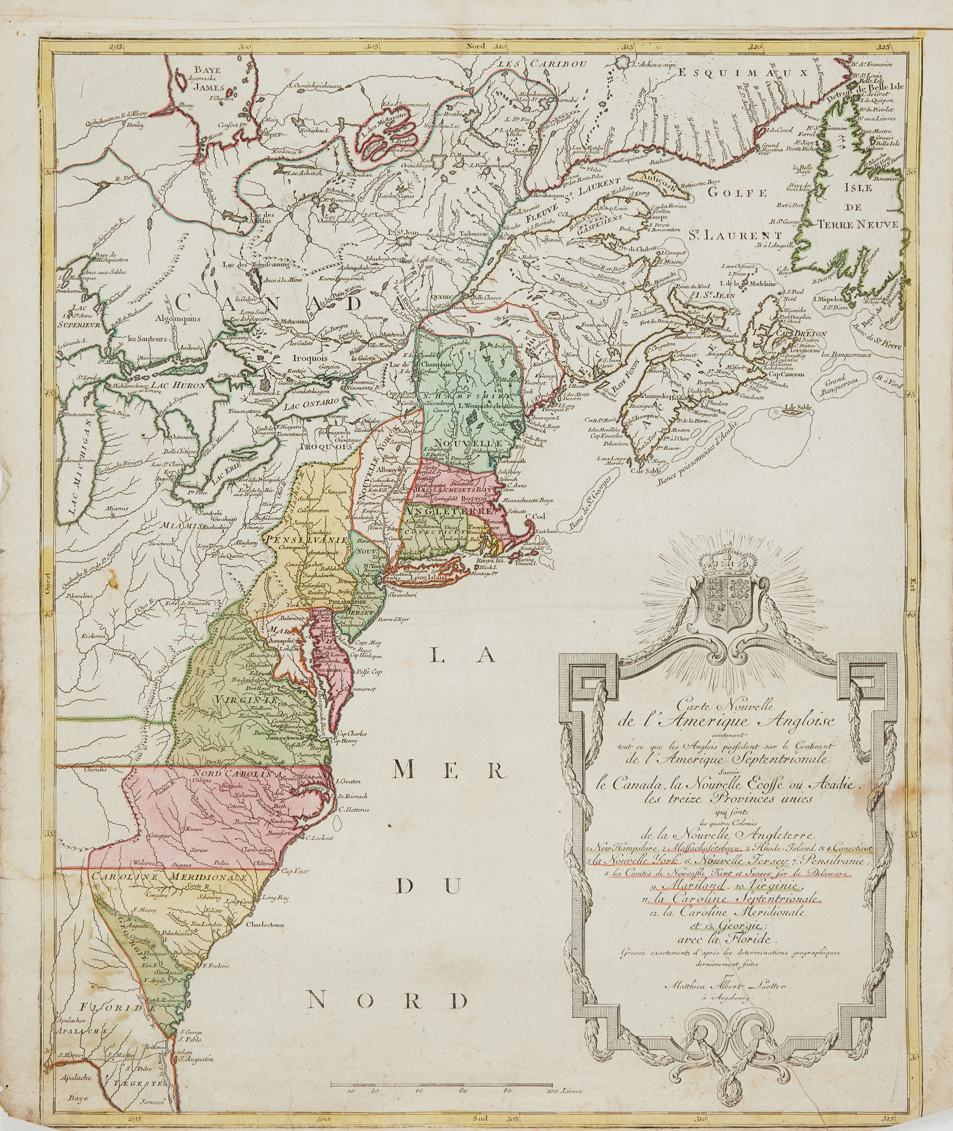 MAP OF COLONIAL NORTH AMERICA BY LOTTER, 1776.