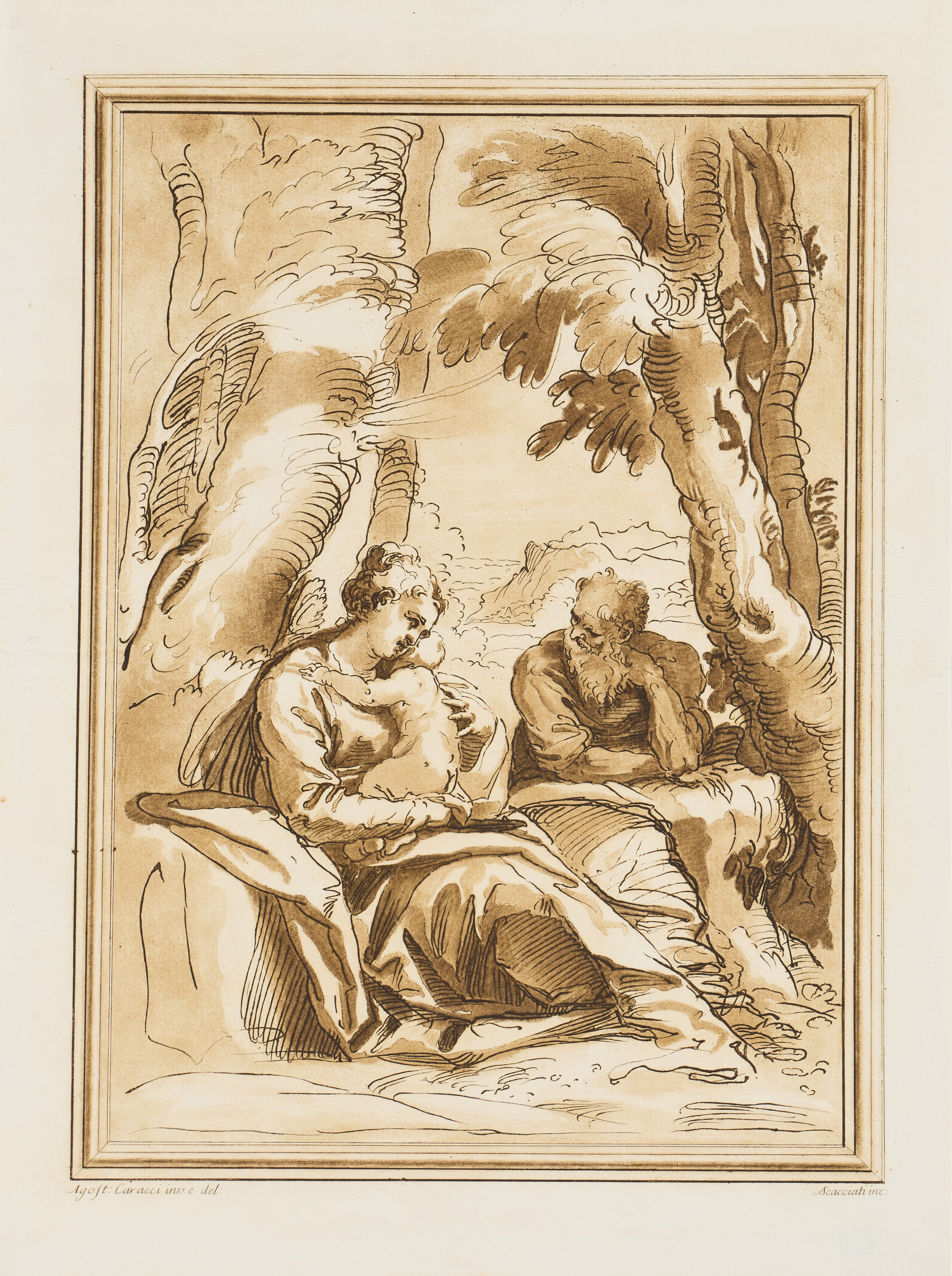 ANDREA SCACCIATI (ITALY 1725-1771) AFTER ANNIBALE CARRACCI (ITALY 1557-1602). "The Rest on the Flight into Egypt".
