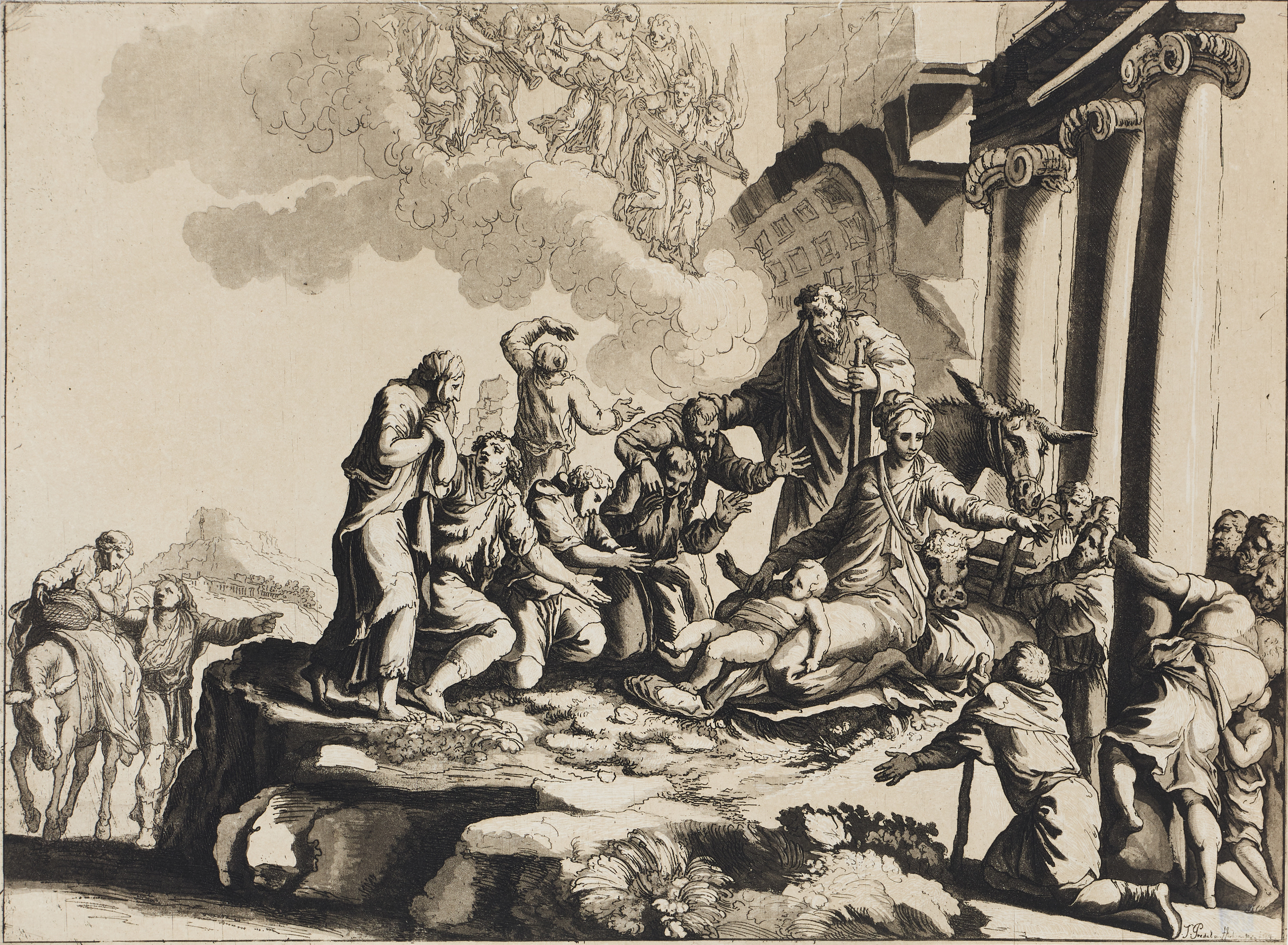 JOHANN GOTTLIEB PRESTEL (GERMANY 1739-1808) AFTER GIROLAMO FRANCESCO MARIA MAZZOLA, CALLED PARMIGIANINO (ITALY 1503-1540). "The Adoration of the Shepherds".