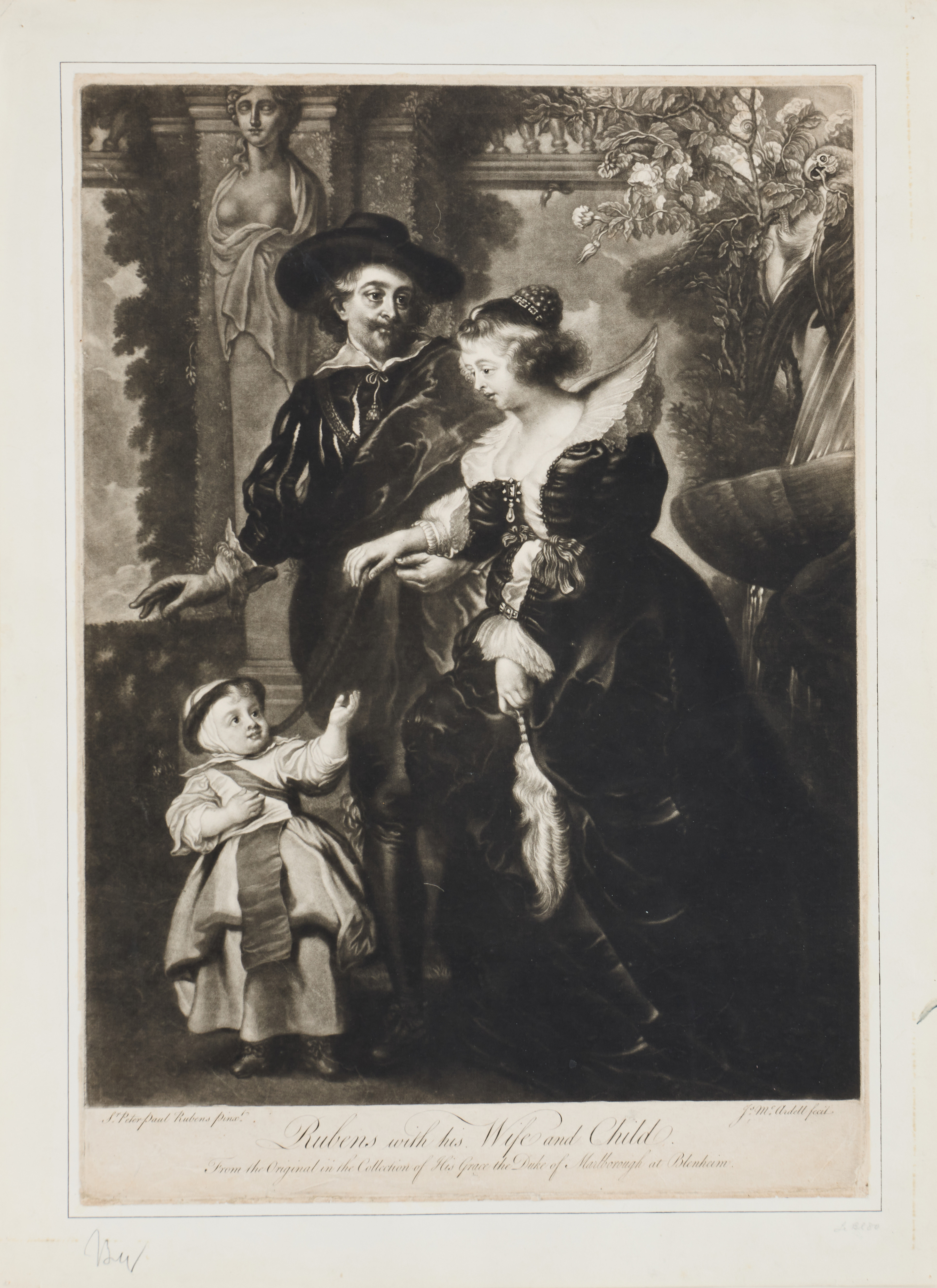 JAMES MCARDELL (IRELAND 1729-1765) AFTER PETER PAUL RUBENS (THE NETHERLANDS 1577-1640). "Rubens with his Wife and Child".