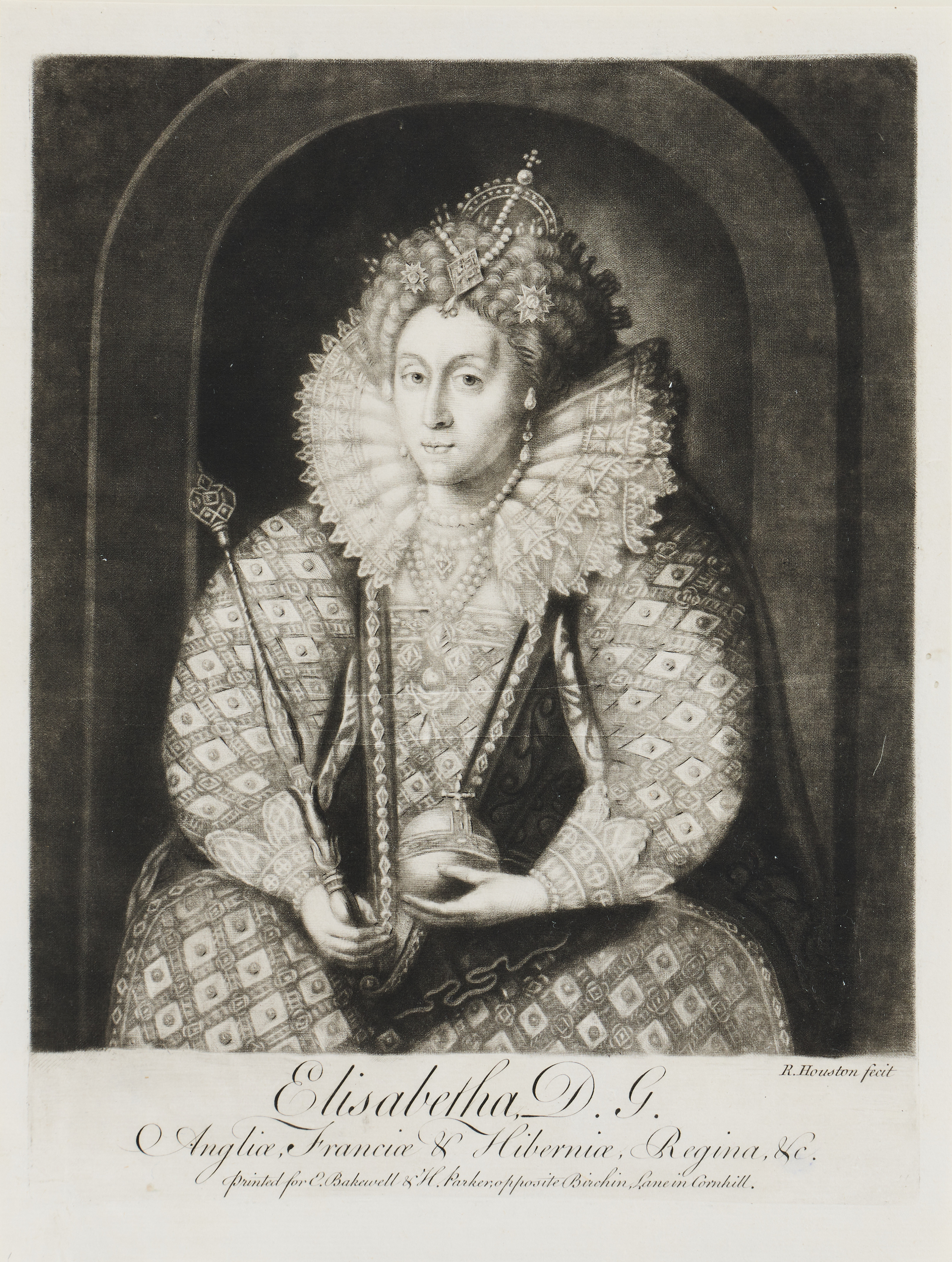 RICHARD HOUSTON (ENGLAND CIRCA 1721-1775) AFTER ISAAC OLIVER (ENGLAND CIRCA 1565-1617). "Queen Elizabeth I".