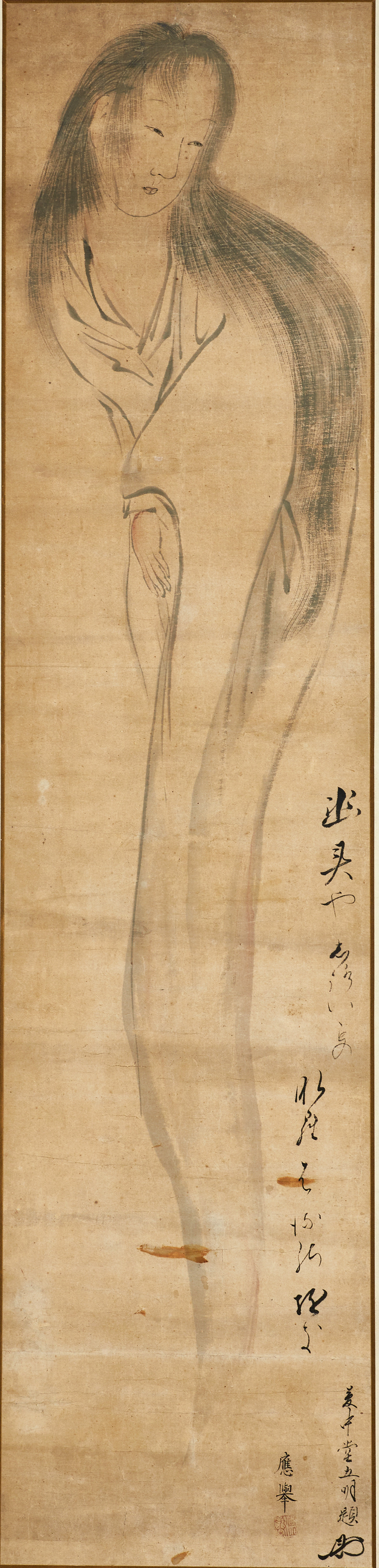 MARUYAMA OKYO (1733-1795), efter. "Oyukis vålnad". Tusch och kalligrafi på papper med några få detaljer i färg, Edo, omkring 1800.