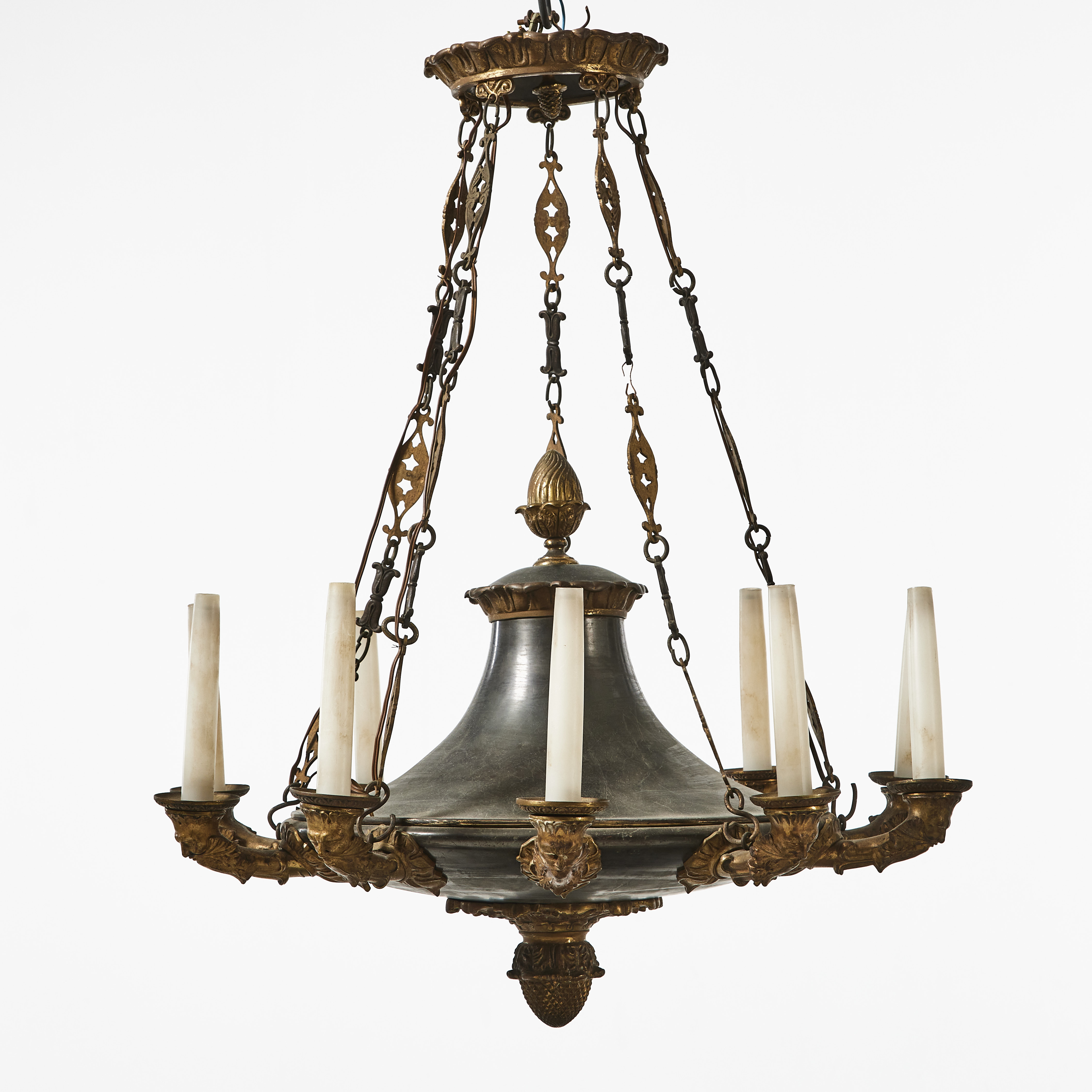 AMPEL, empirestil, 1800-tal, förgylld och patinerad brons, för 10 ljus.