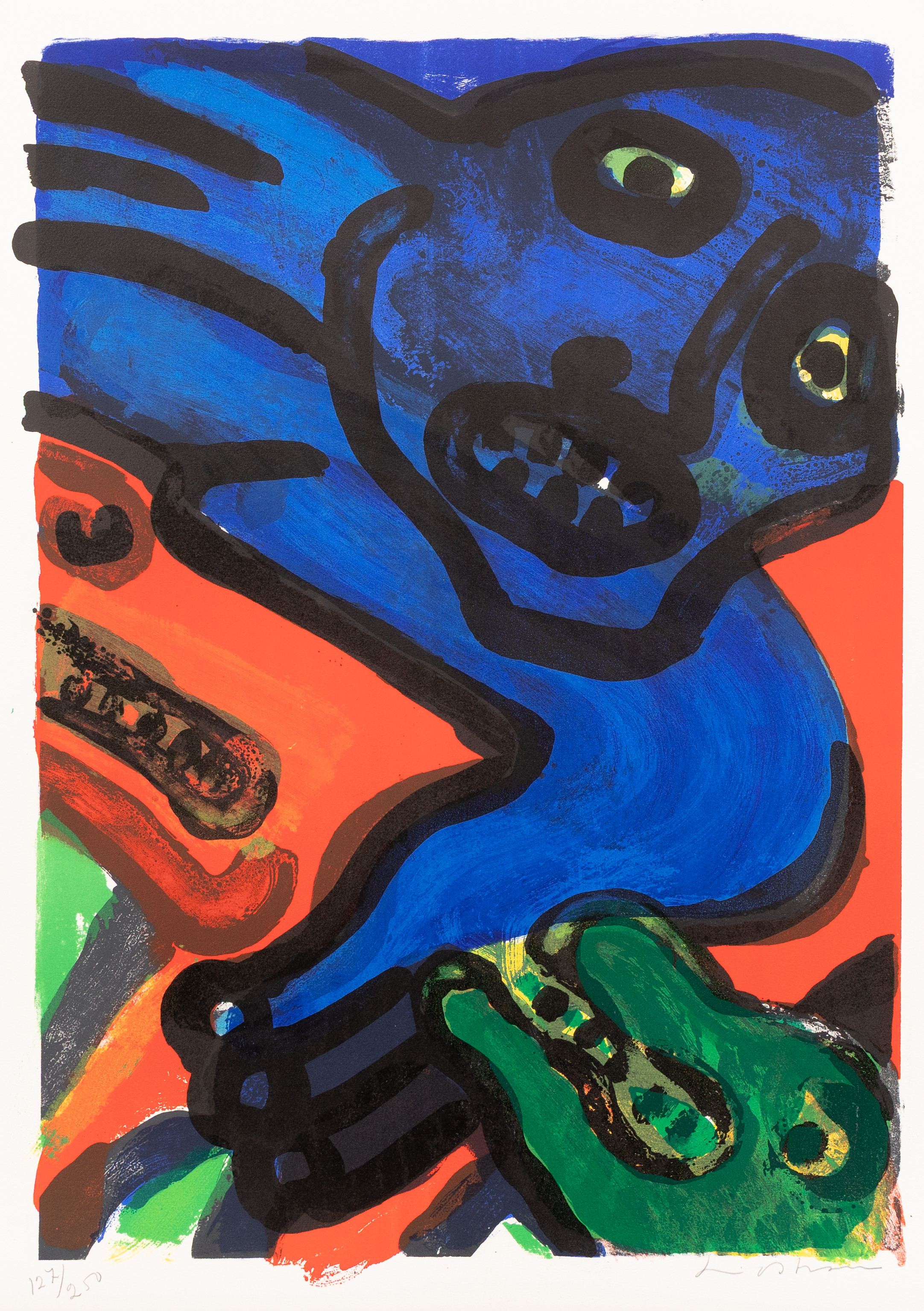 BENGT LINDSTRÖM. 'Blå ryttare', färglitografi nr 127/250, signerad.