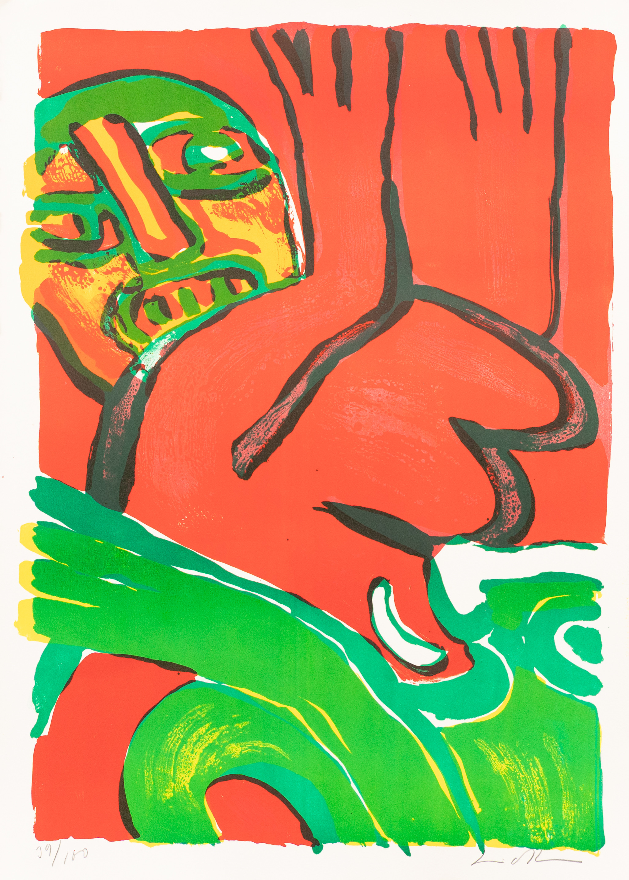 BENGT LINDSTRÖM. 'Bordellmamma', färglitografi nr 39/100, signerad.