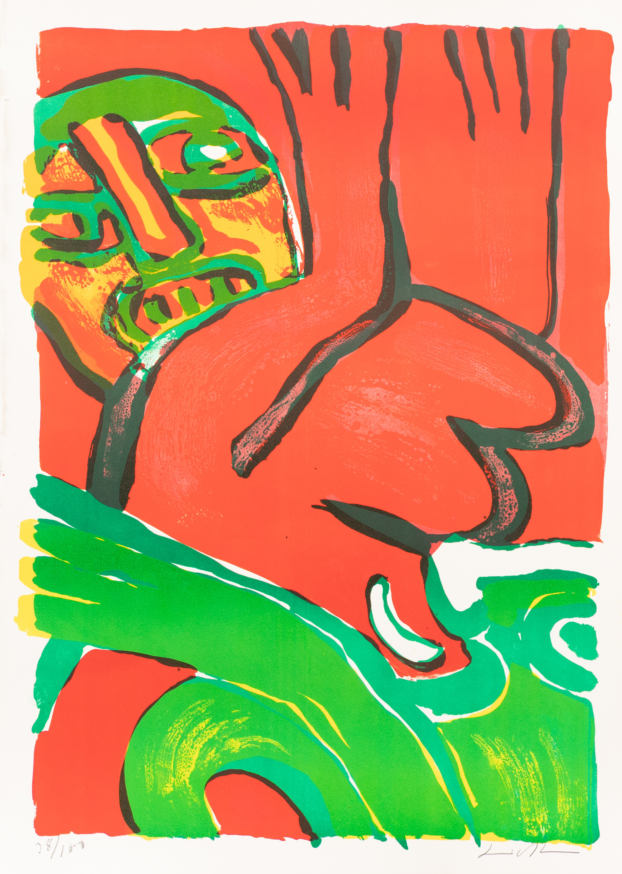 BENGT LINDSTRÖM. 'Bordellmamma', färglitografi nr 38/100, signerad.