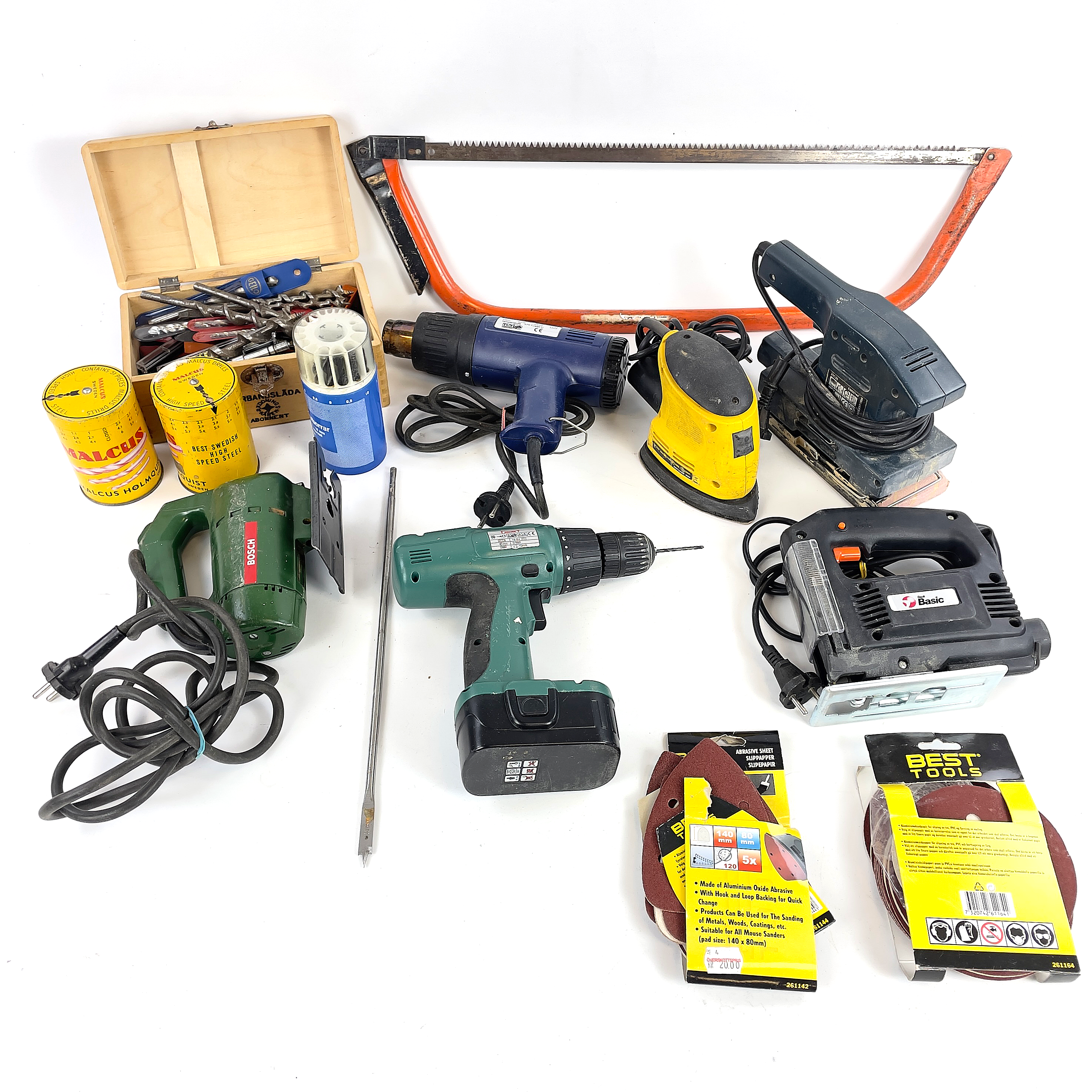 ELVERKTYG, 6 st. Samt parti borrar och tillbehör.