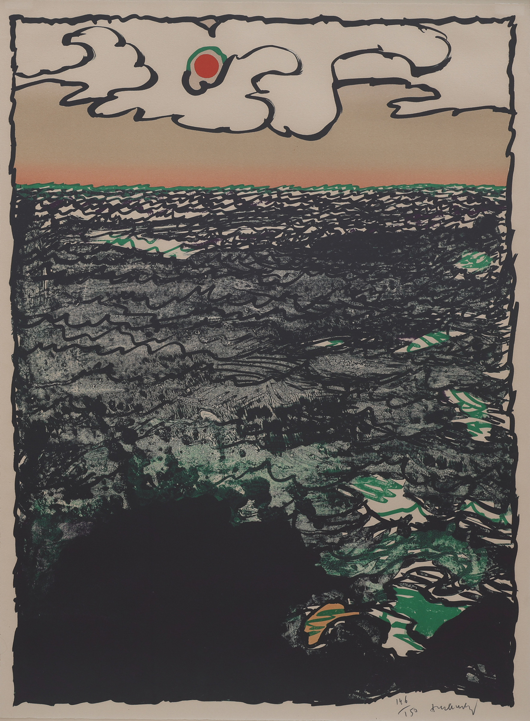 PIERRE ALECHINSKY. LITOGRAFI, " MARÉE HAUTE / HIGH TIDE", SIGNERAD OCH NUMRERAD 146/150, 1977.