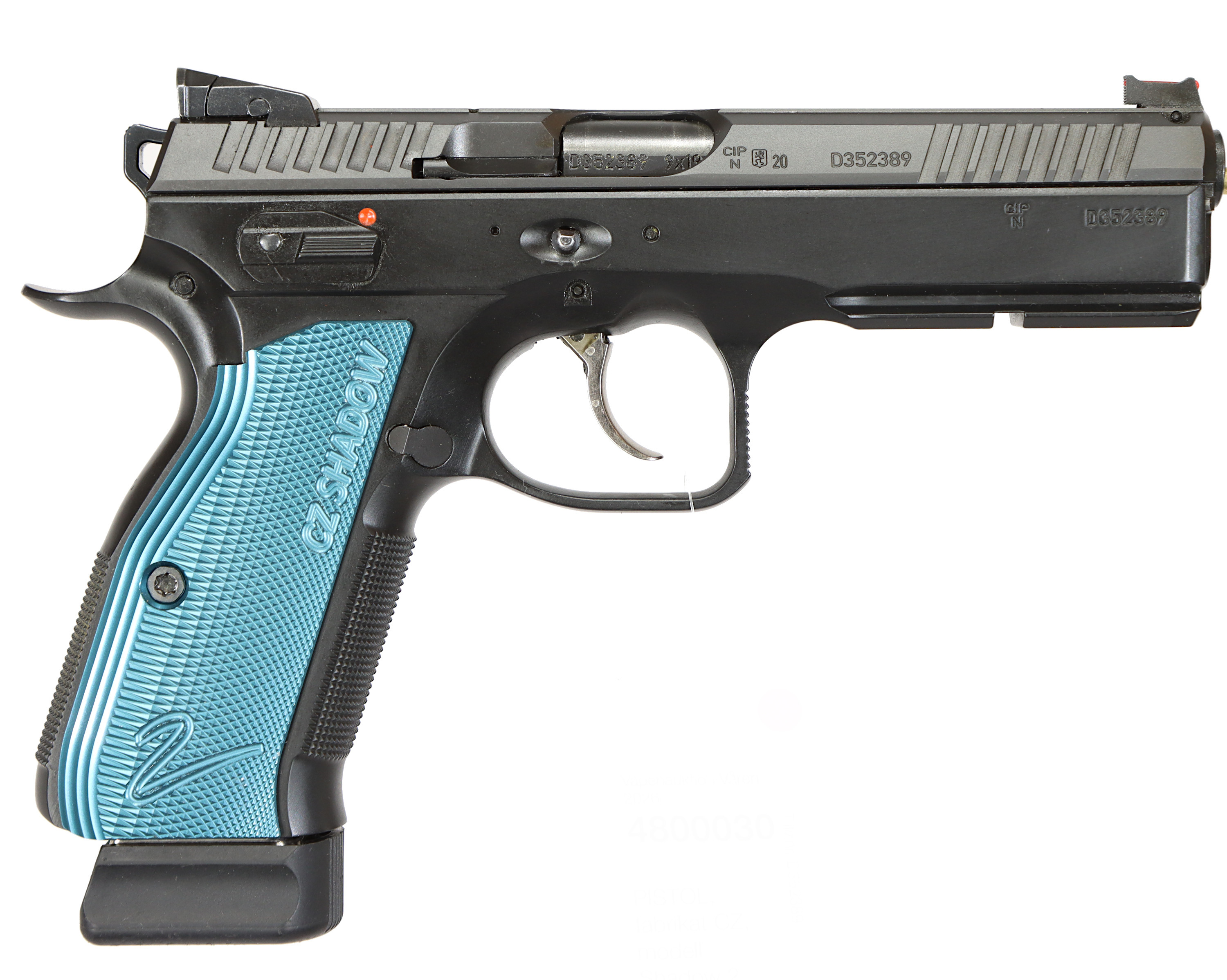 PISTOL, fabrikat CZ, modell Shadow 2, kaliber 9x19, tillv.nr D352389, se-nr SE3231829.